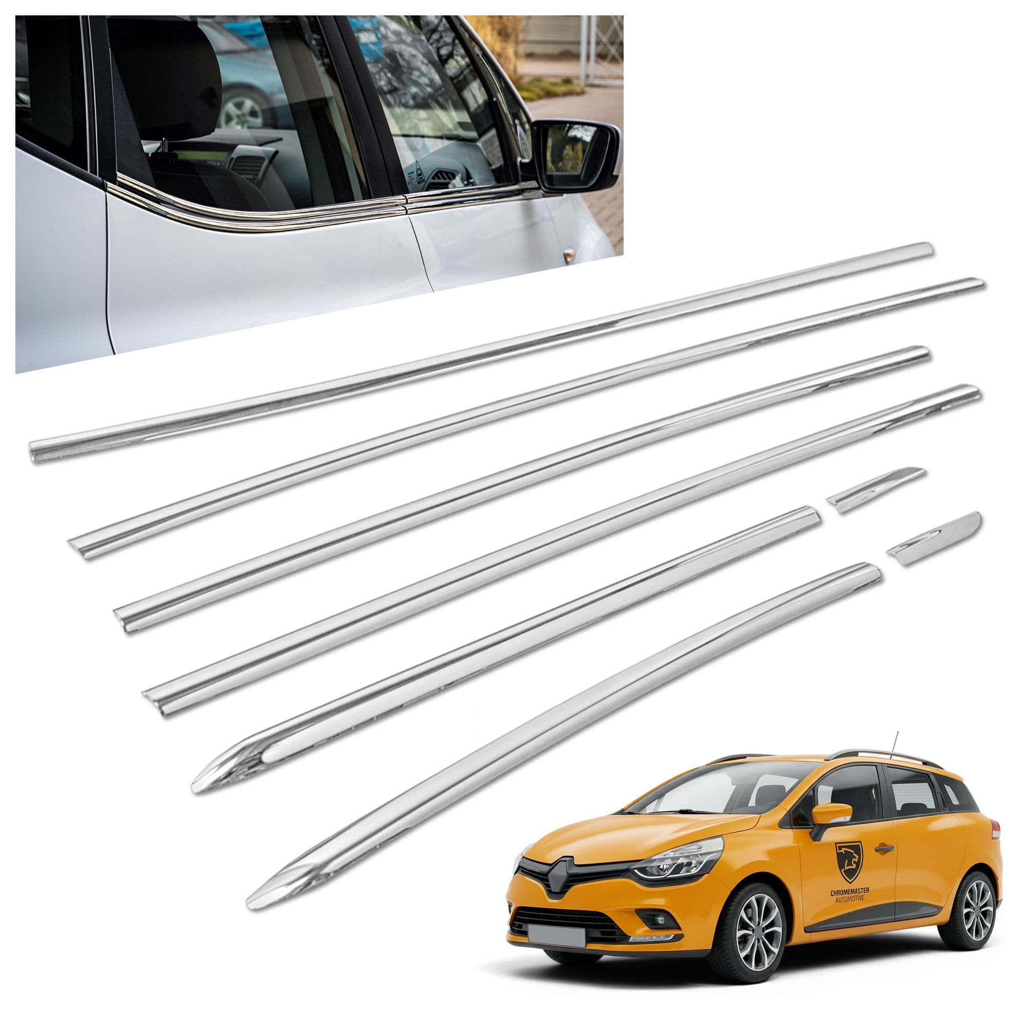 Lower side window trims — Chrome, Stainless steel, Polished