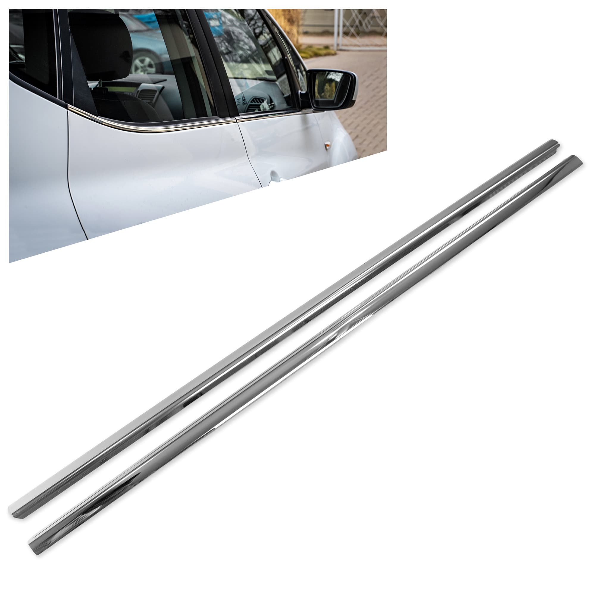 Moulures sous vitres latérales — Chrome, Acier inoxydable, Poli
