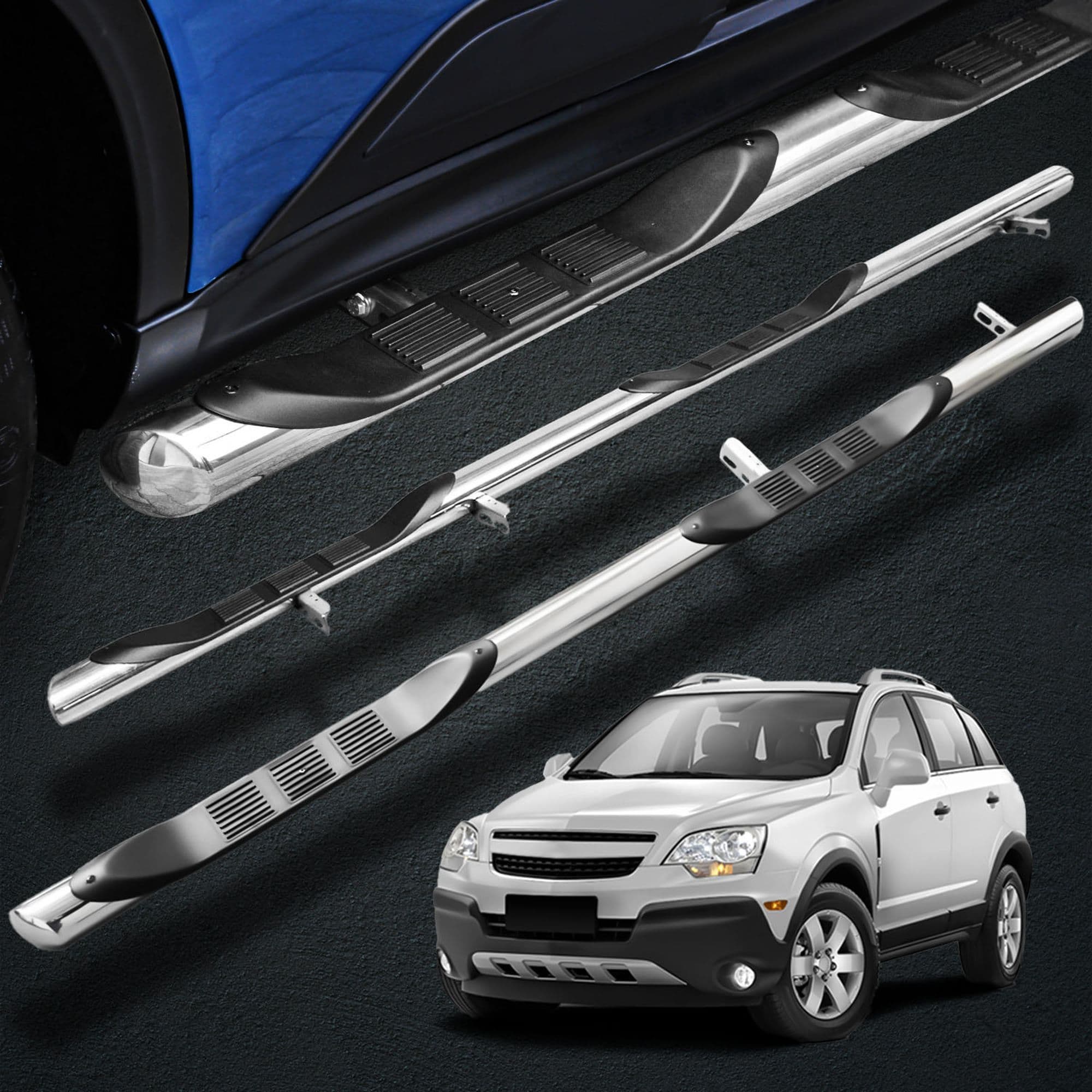 Side bars with steps BB005 — Chrome, Steel, Polished
