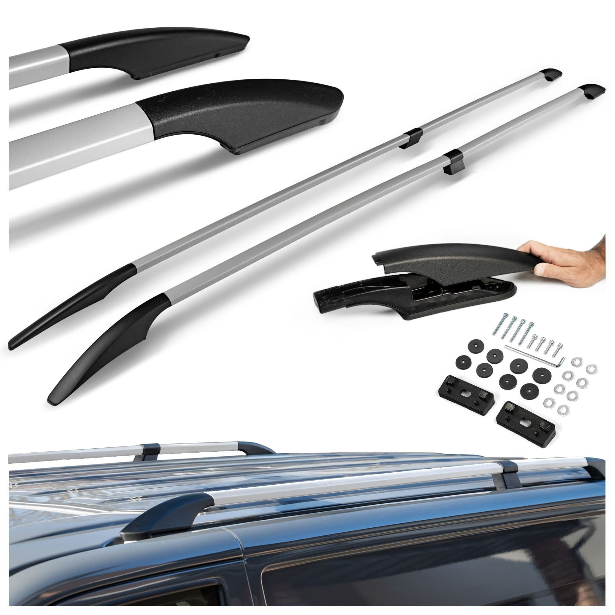 Split roof rails Solid — Silver, Aluminum | Plastic, Matte
