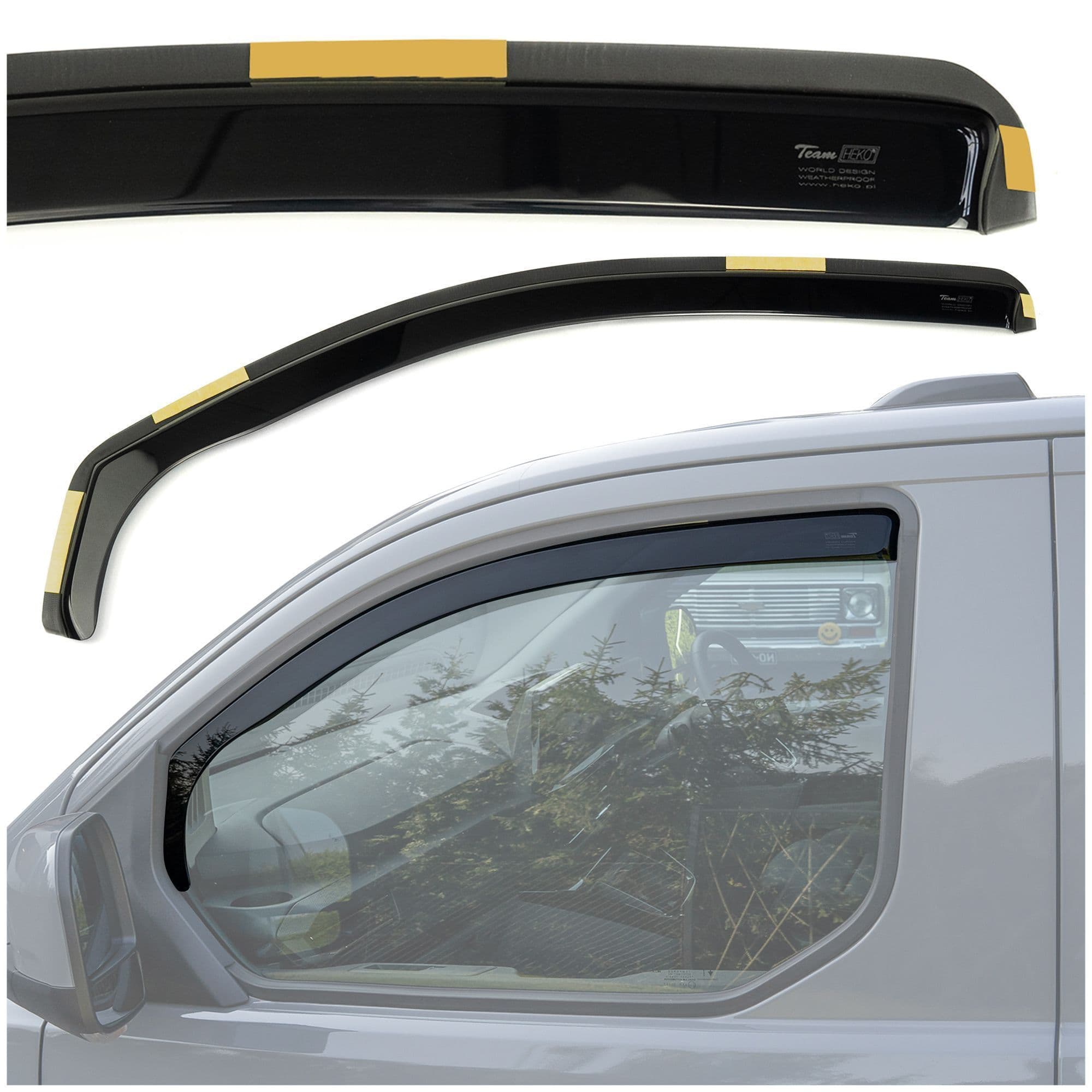 Front side window deflectors — Translucent black smoked, Plastic, Shiny
