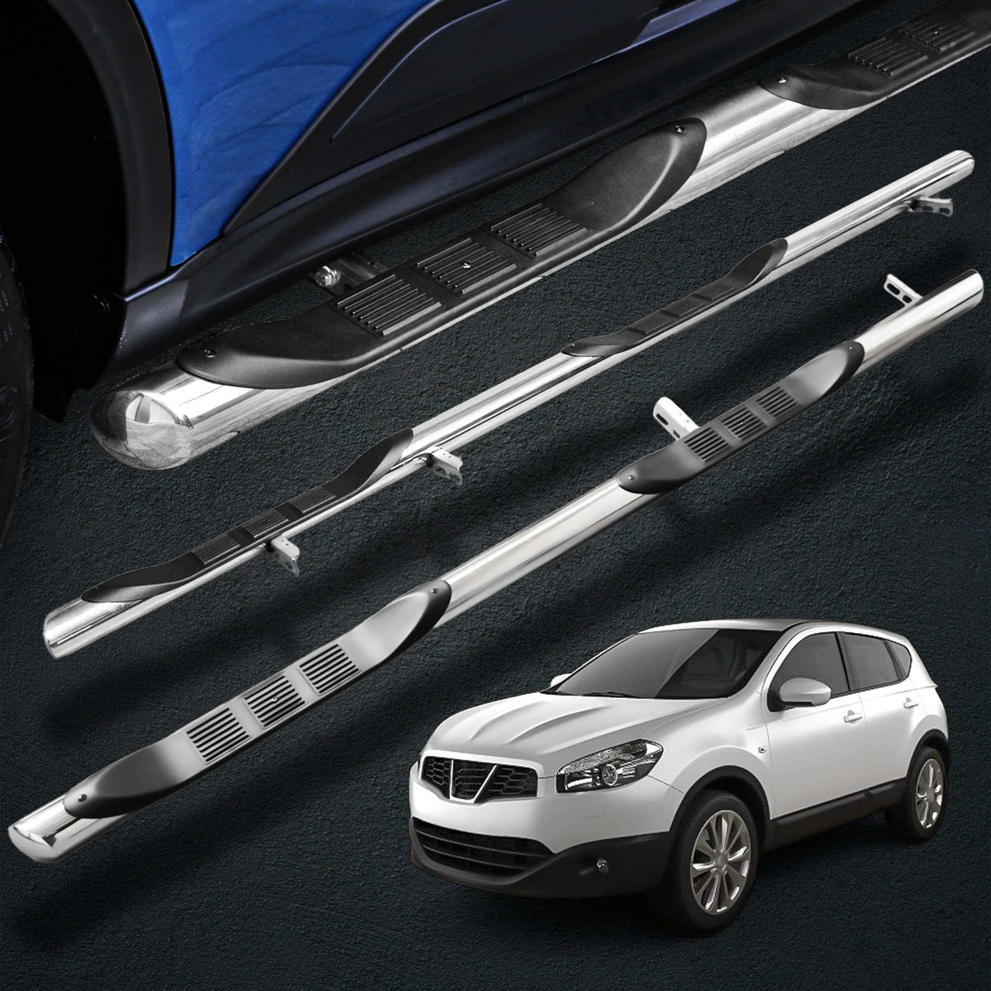 Side bars with steps BB005 — Chrome, Steel, Polished