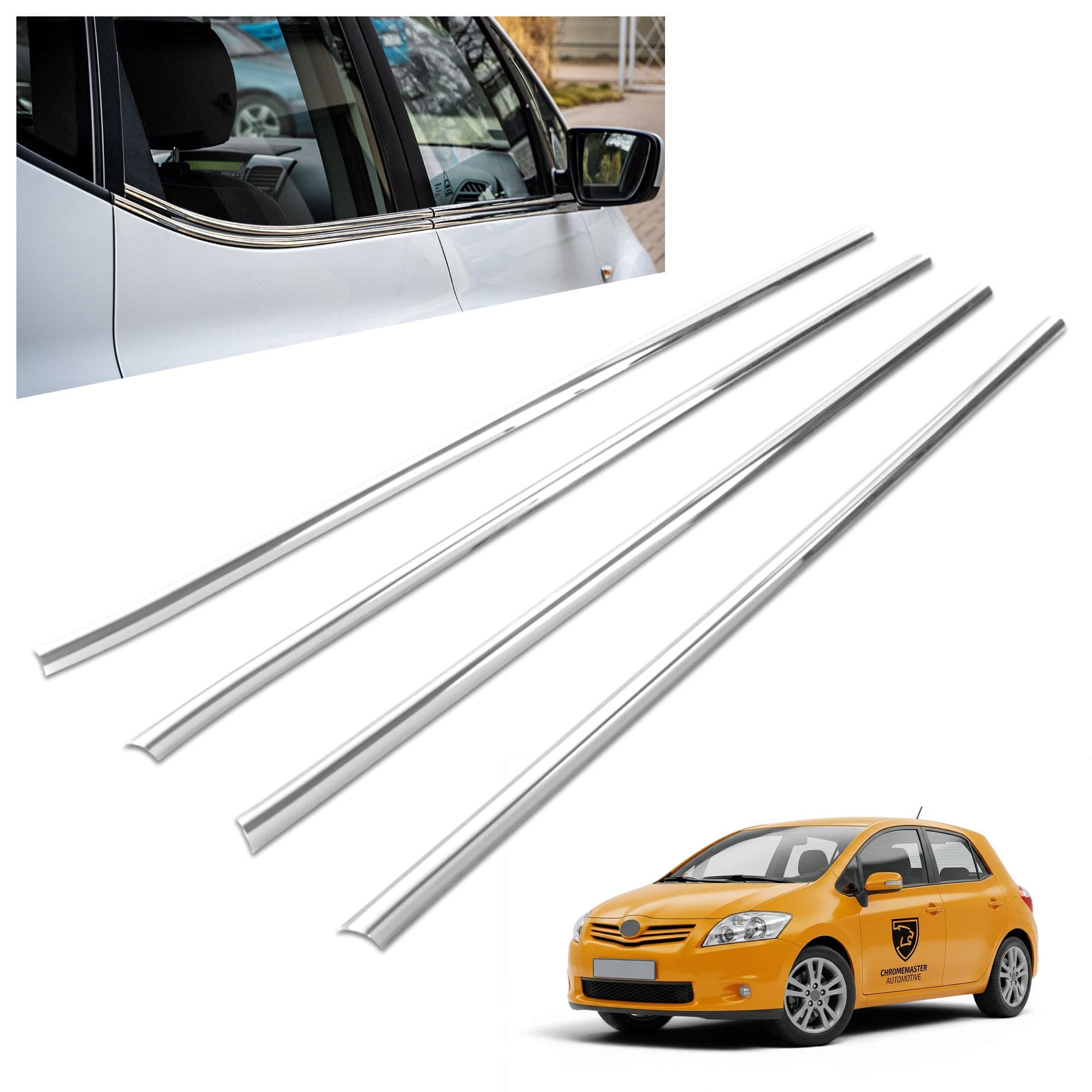 Lower side window trims — Chrome, Stainless steel, Polished