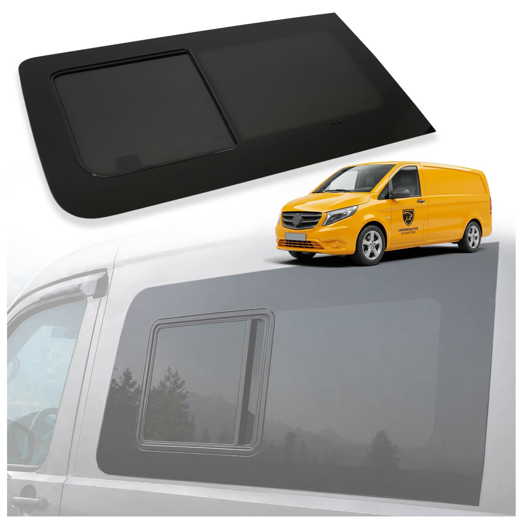 Front left side window with opening insert Galaxy — Semi-transparent tinted, Glass, Polished