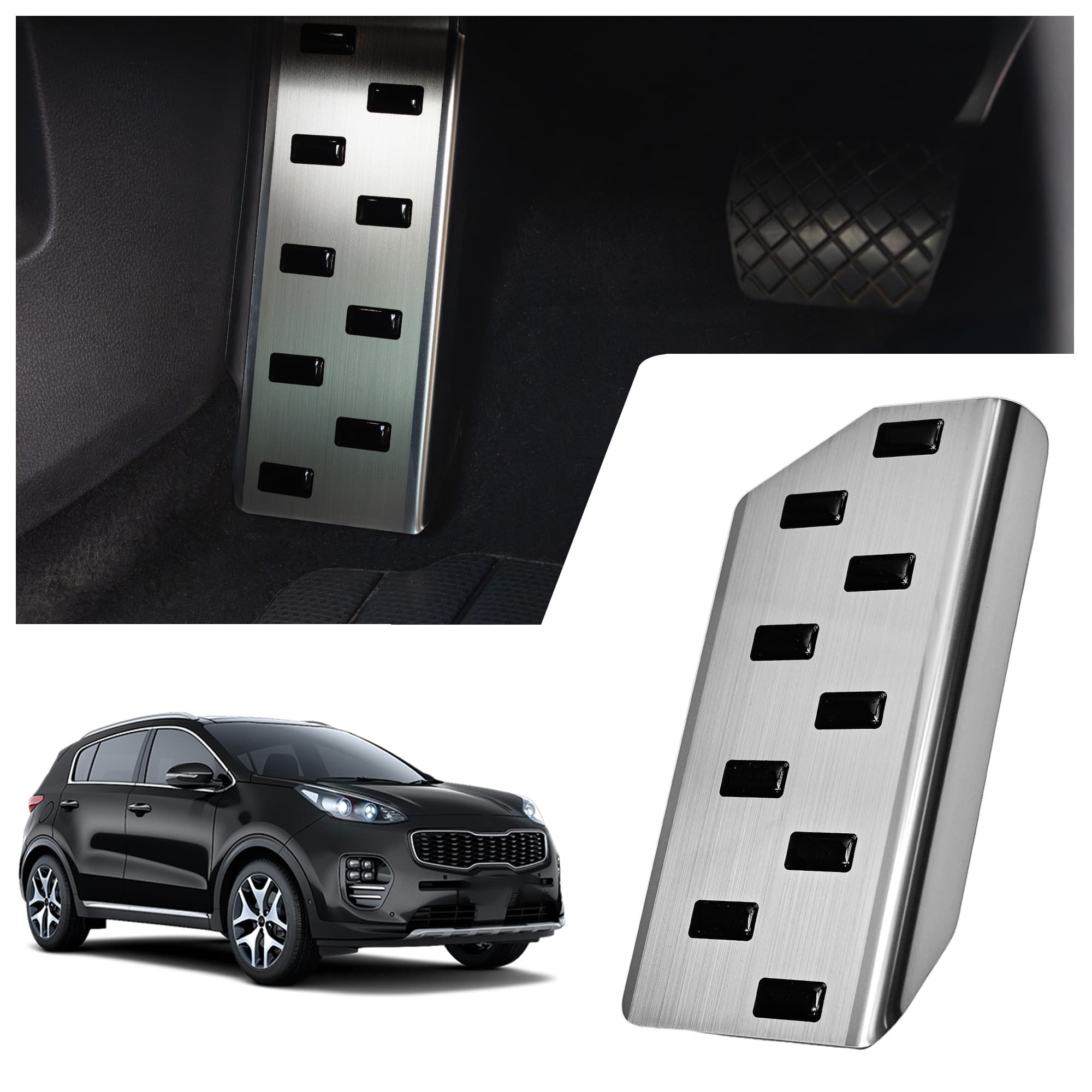 Footrest plate — Black | Silver, Stainless steel, Brushed