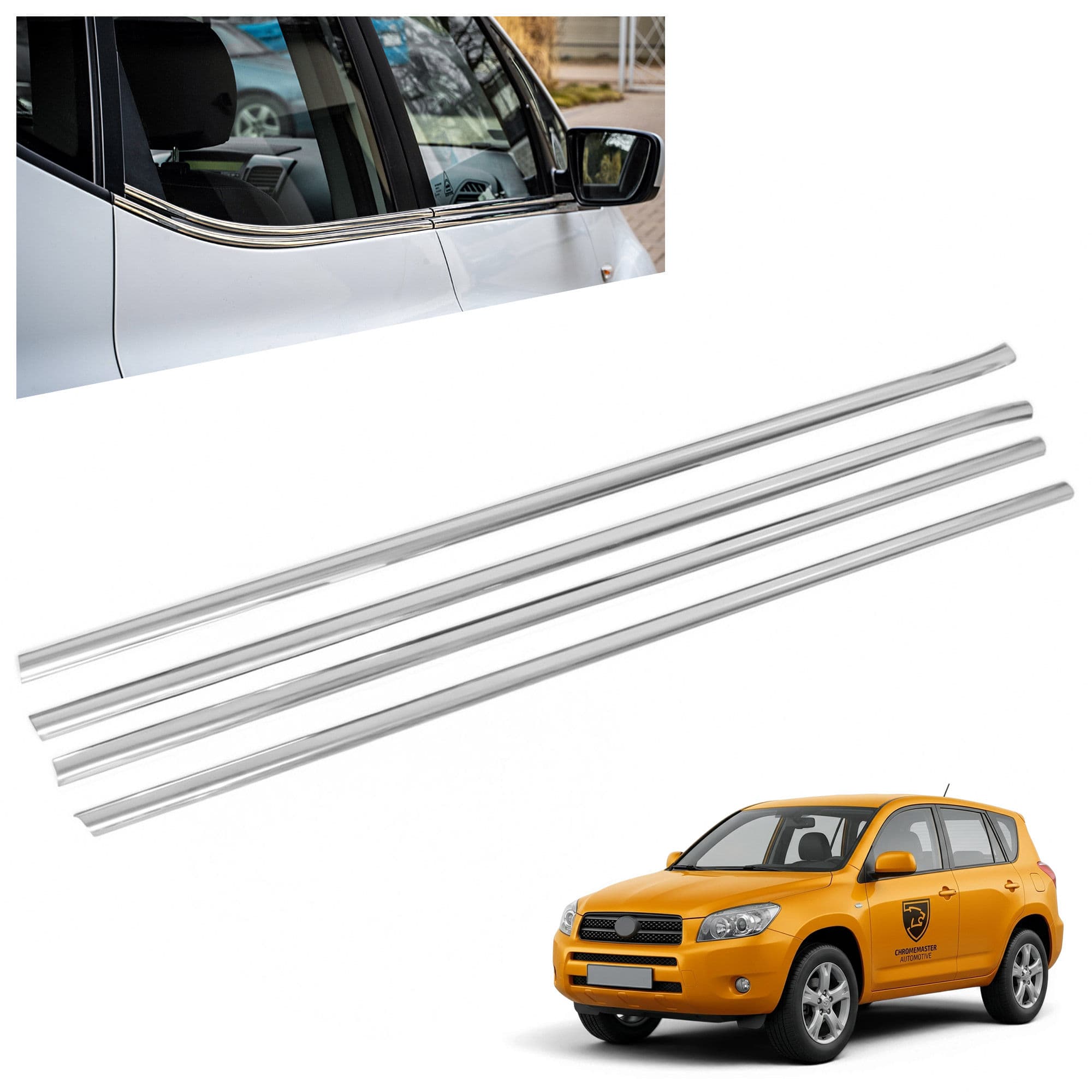 Lower side window trims — Chrome, Stainless steel, Polished