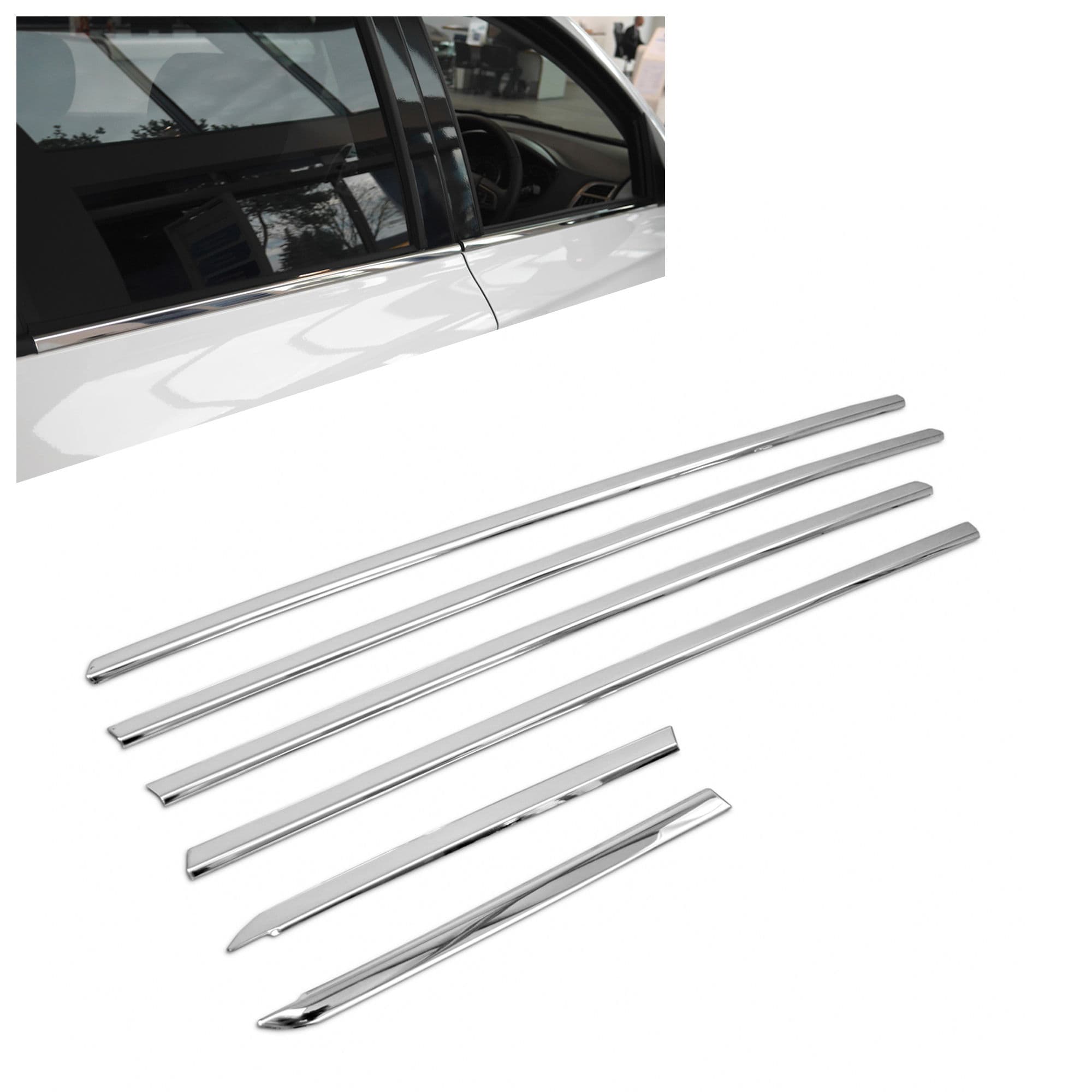 Lower side window trims — Chrome, Stainless steel, Polished