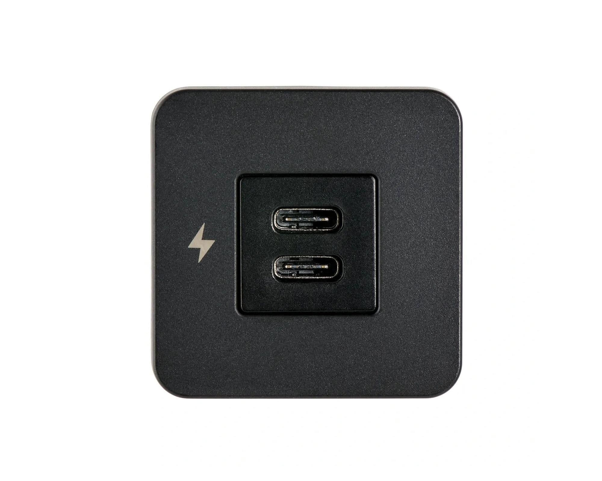 Power socket for internal mounting 2× USB-C TILE — Black, Plastic, Matte