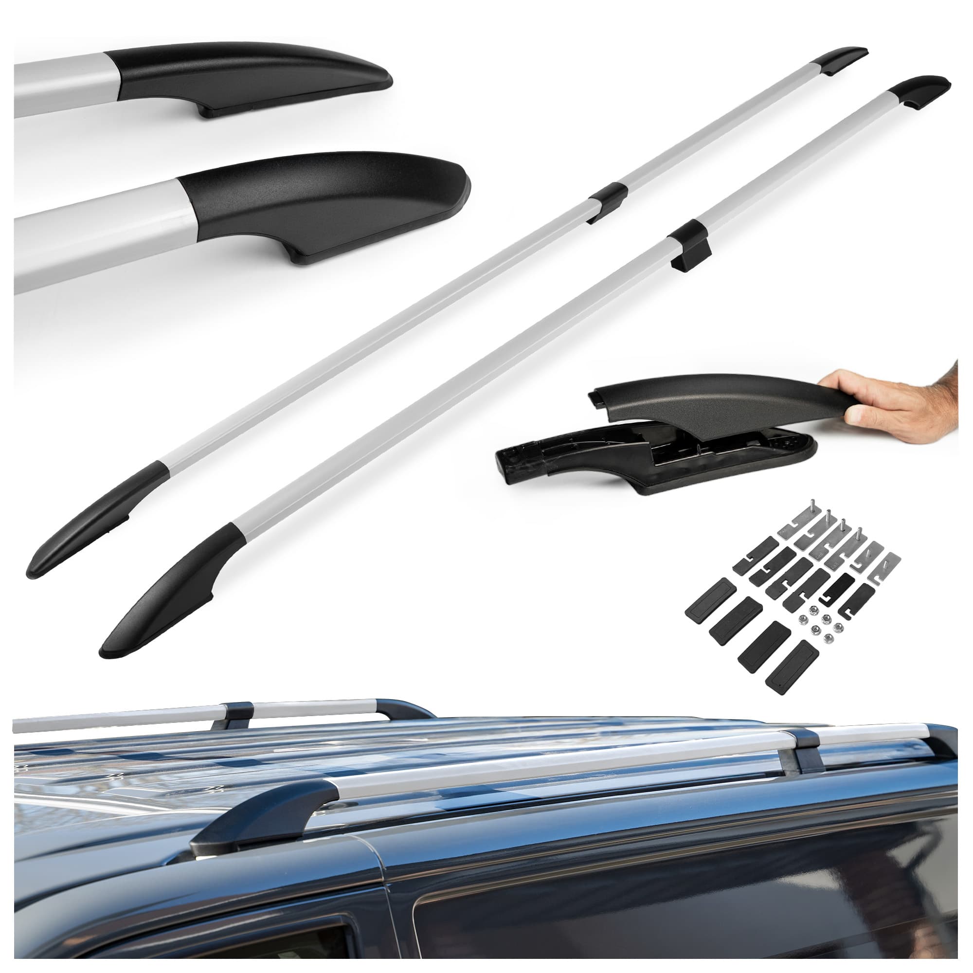 Split roof rails Solid — Silver, Aluminum | Plastic, Matte