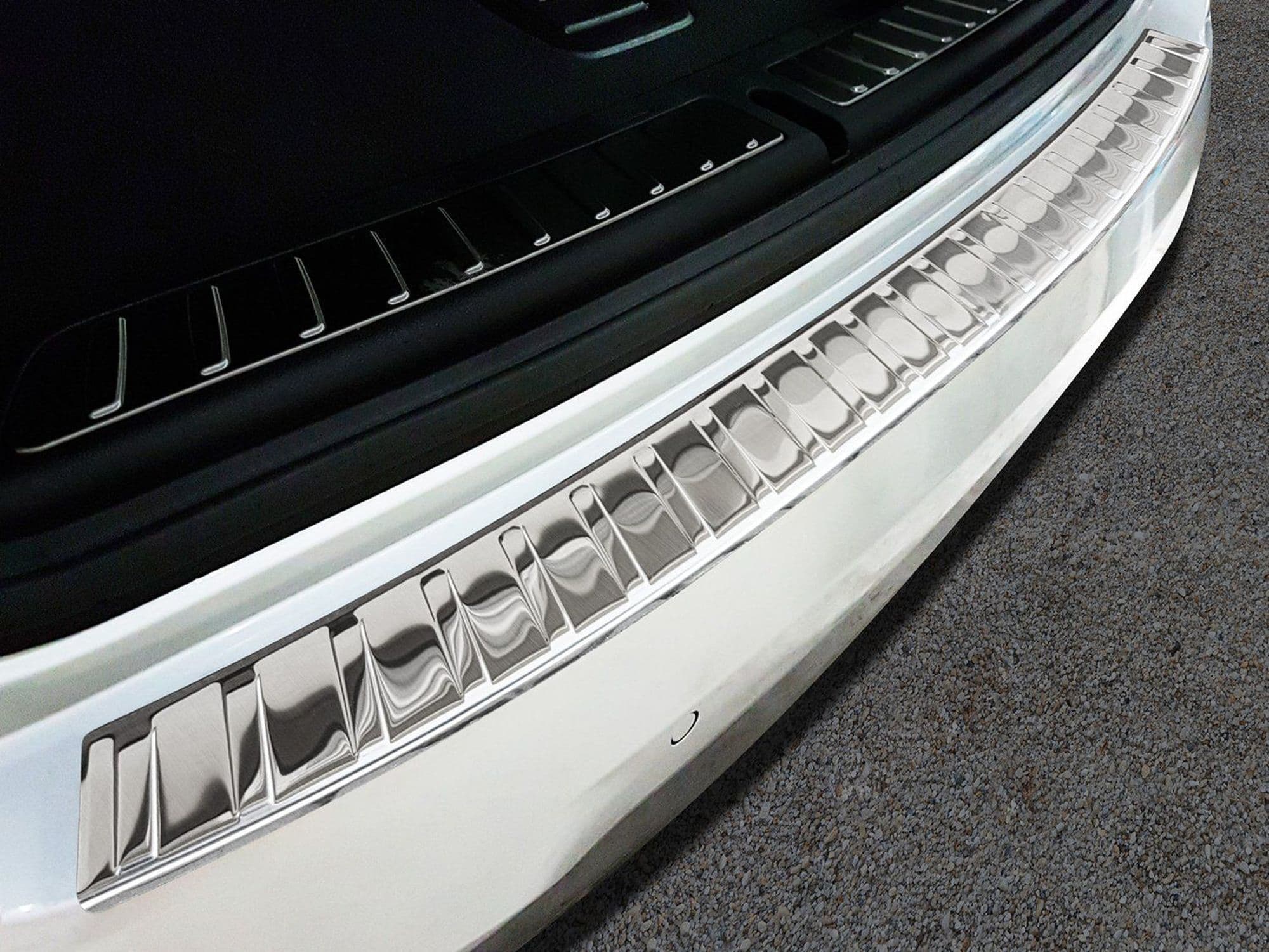 Rear bumper trim — Silver, Stainless steel, Brushed