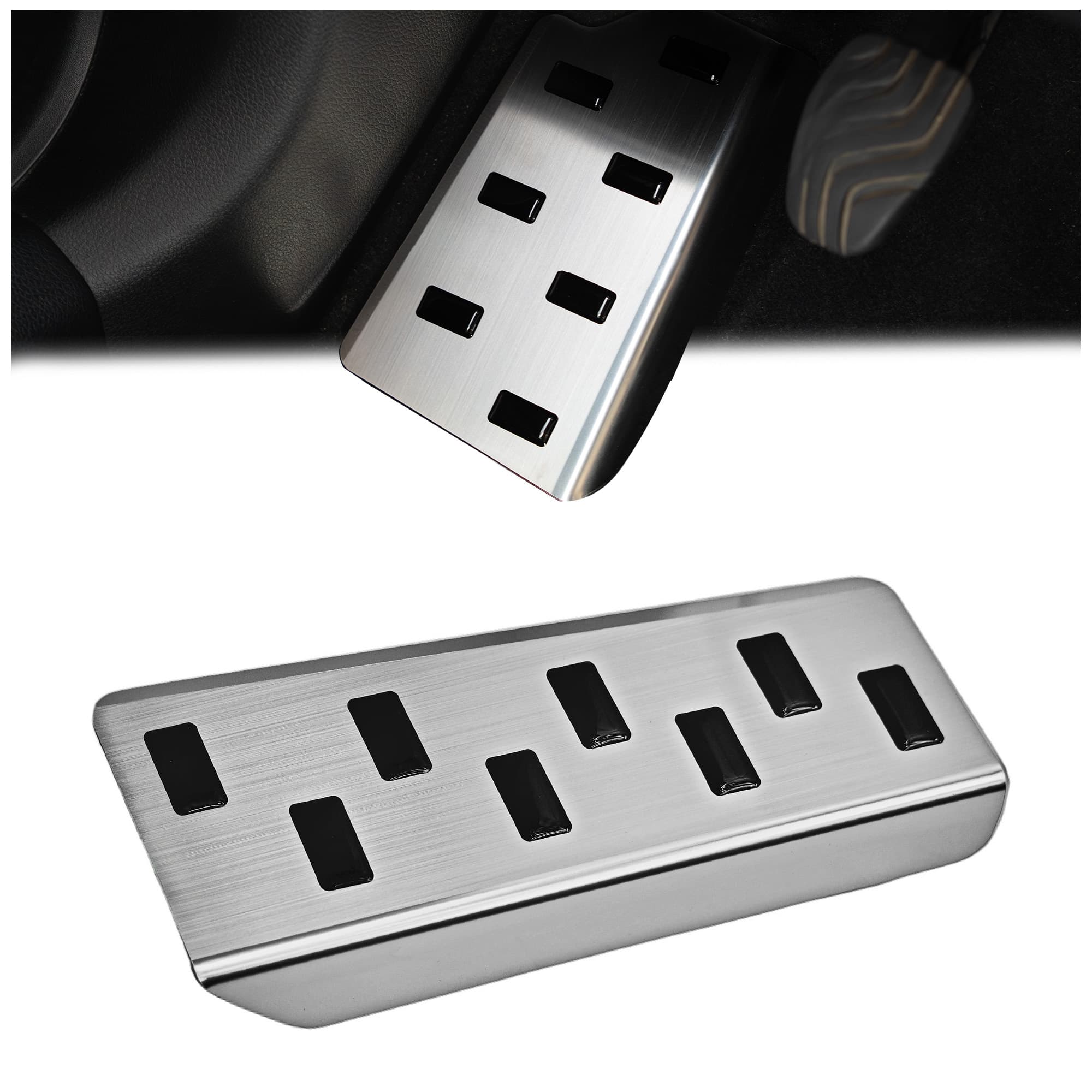 Footrest plate — Black | Silver, Stainless steel, Brushed