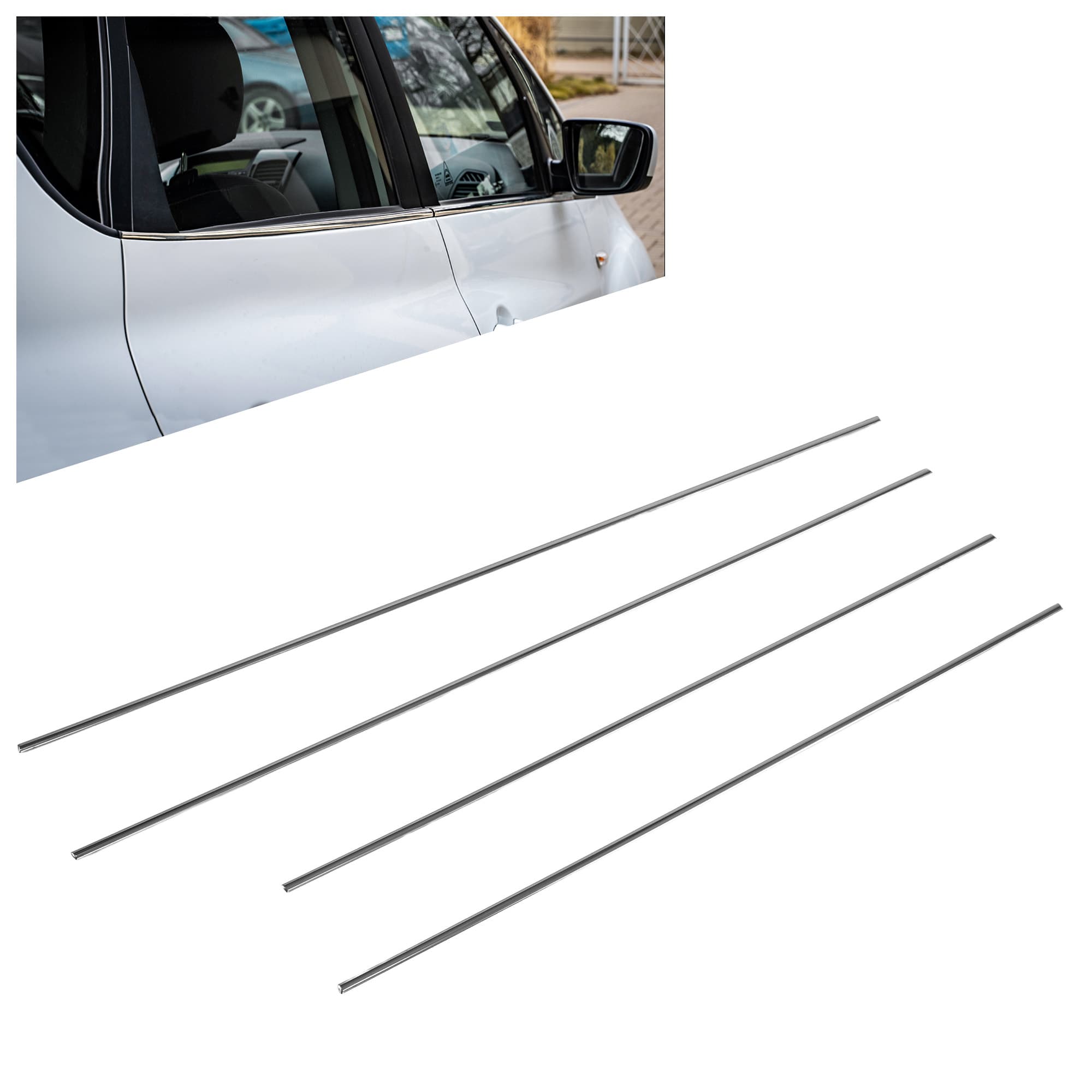 Moulures sous vitres latérales — Chrome, Acier inoxydable, Poli