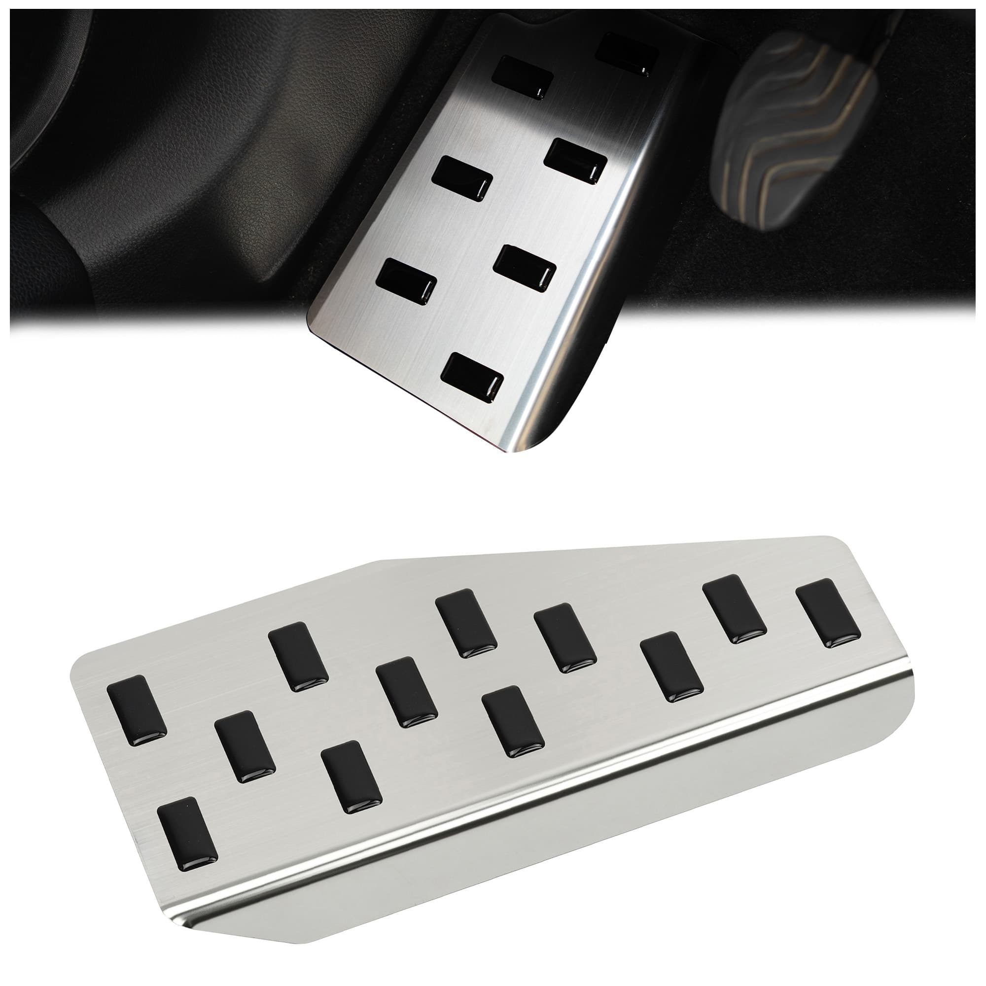 Footrest plate — Black | Silver, Stainless steel, Brushed