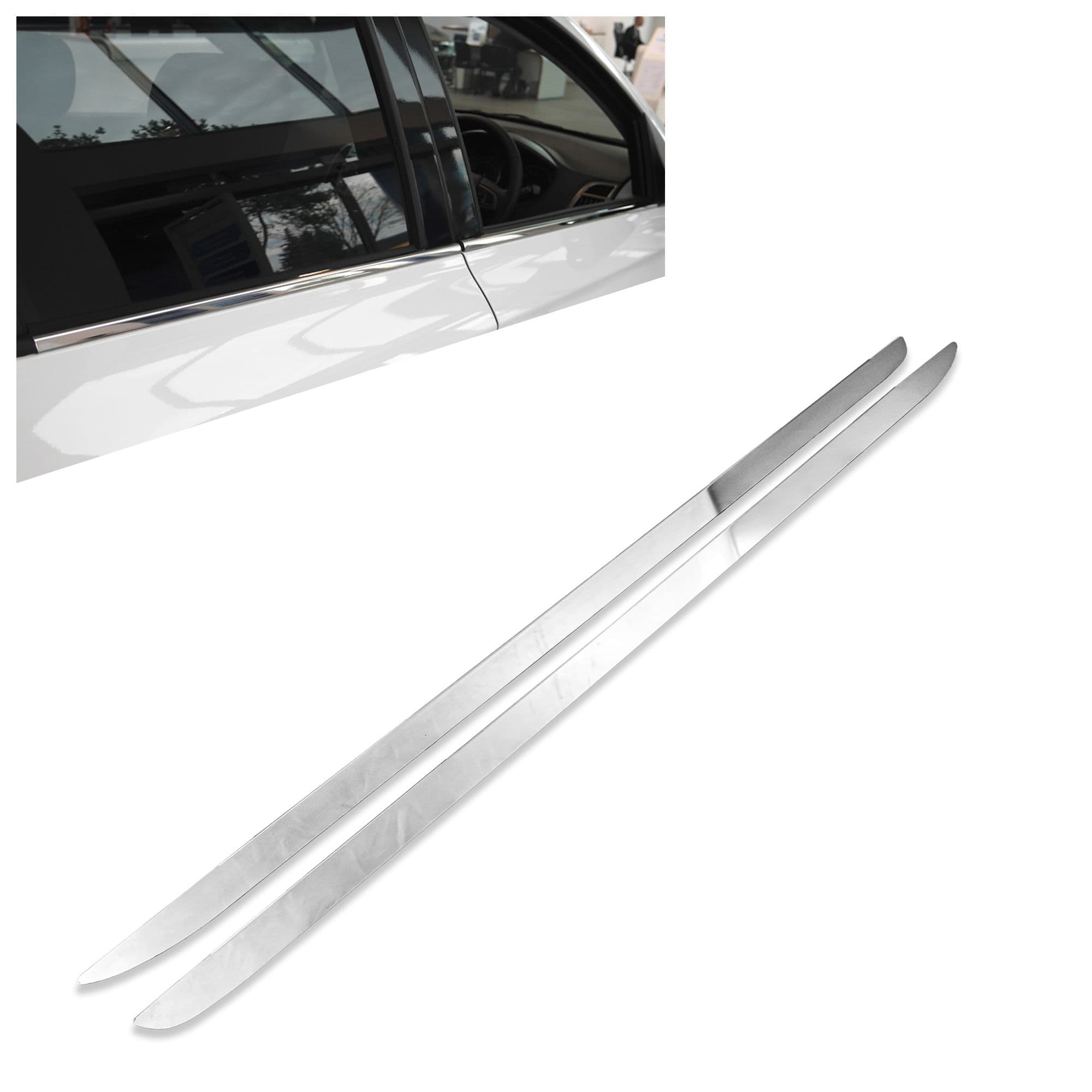 Moulures sous vitres latérales — Chrome, Acier inoxydable, Poli