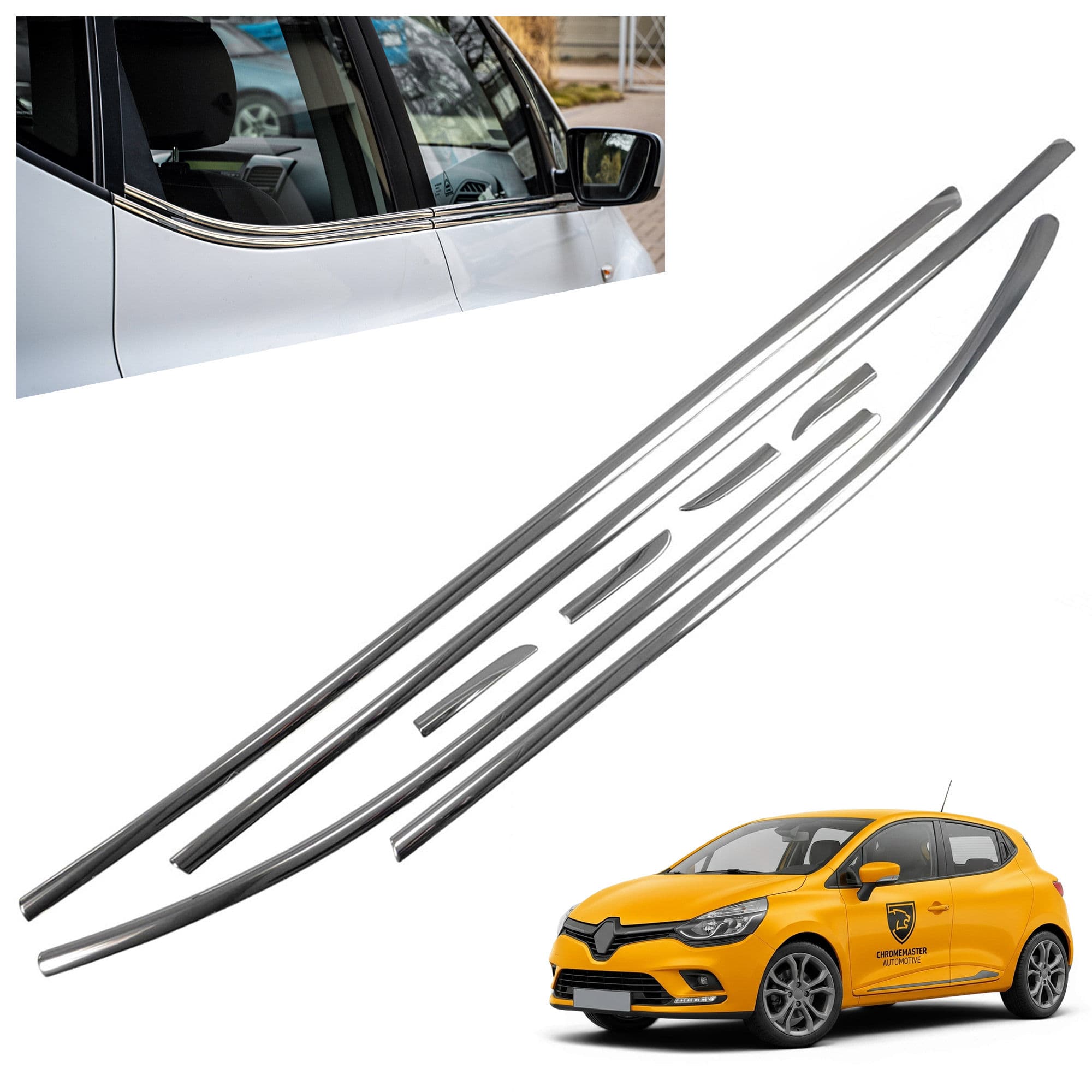 Lower side window trims — Chrome, Stainless steel, Polished
