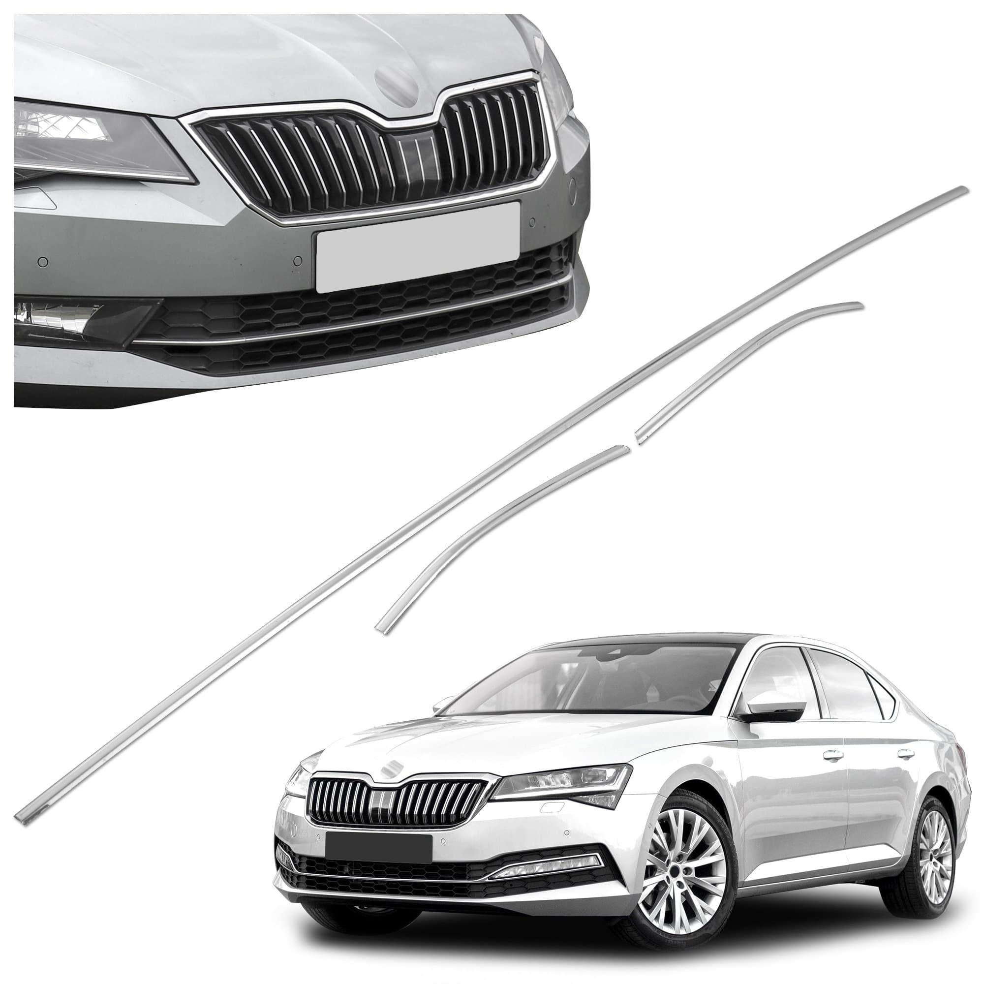 Front bumper grille trims — Chrome, Stainless steel, Polished