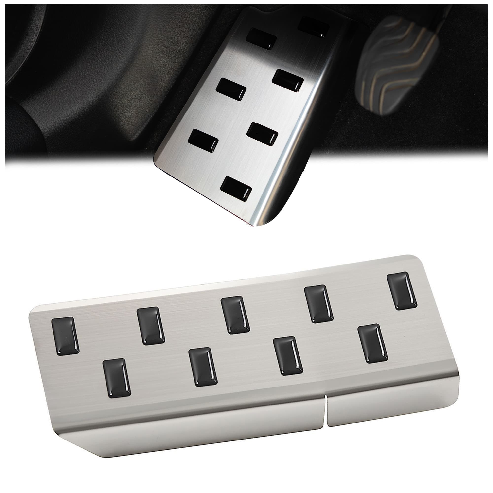 Footrest plate — Black | Silver, Stainless steel, Brushed
