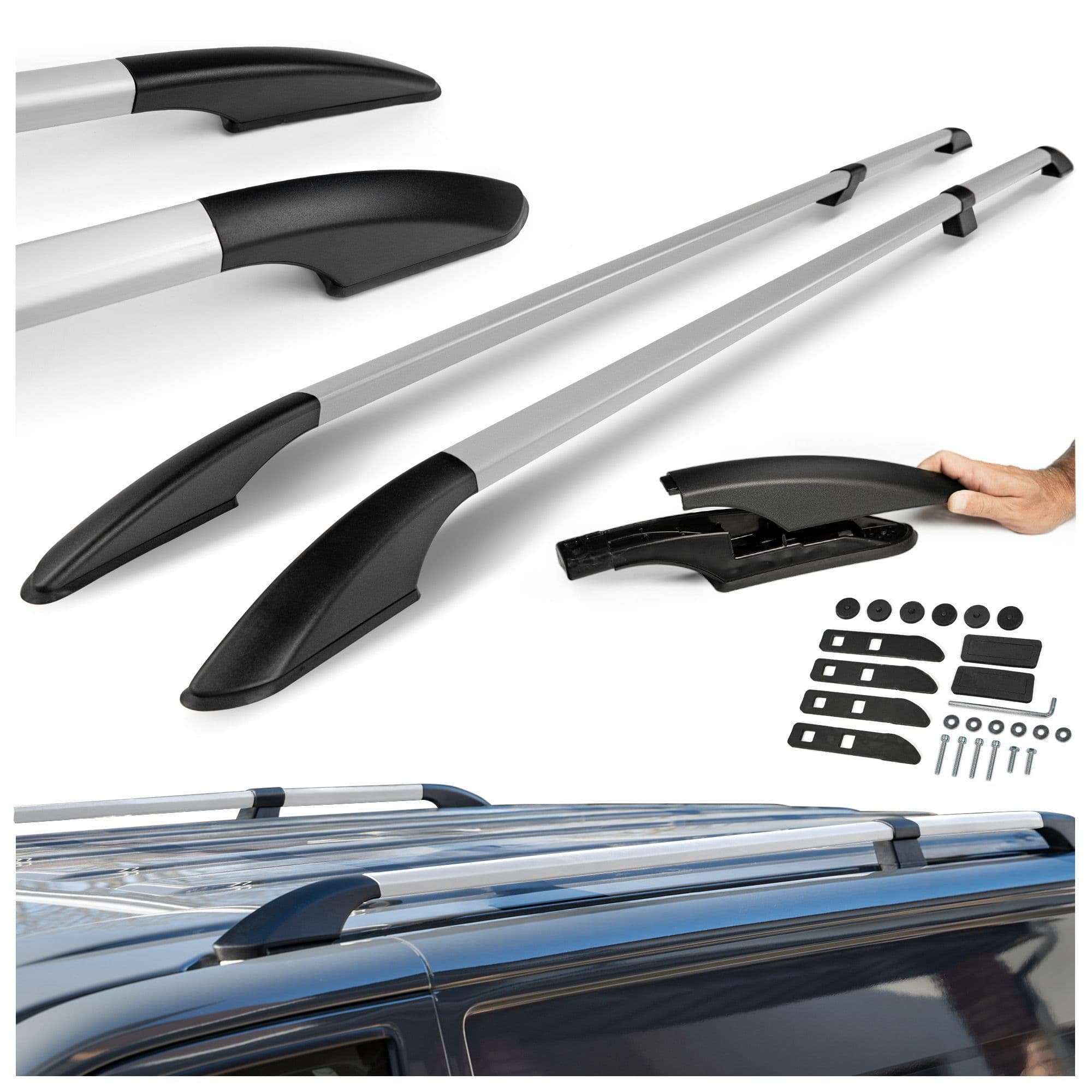 Split roof rails Solid — Silver, Aluminum | Plastic, Matte