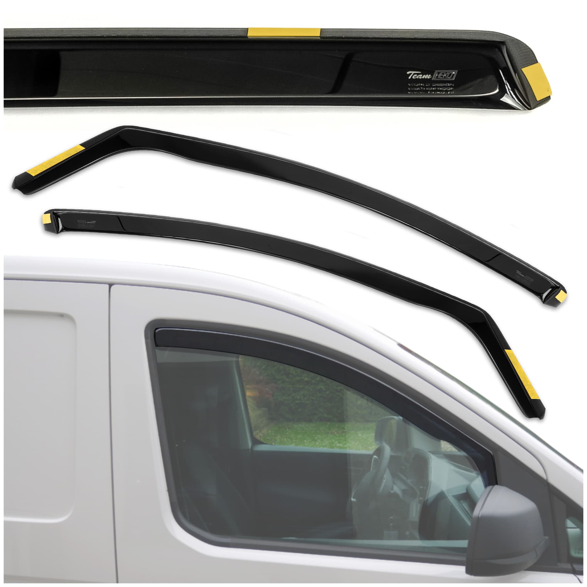 Side window deflectors — Translucent black smoked, Plastic, Shiny