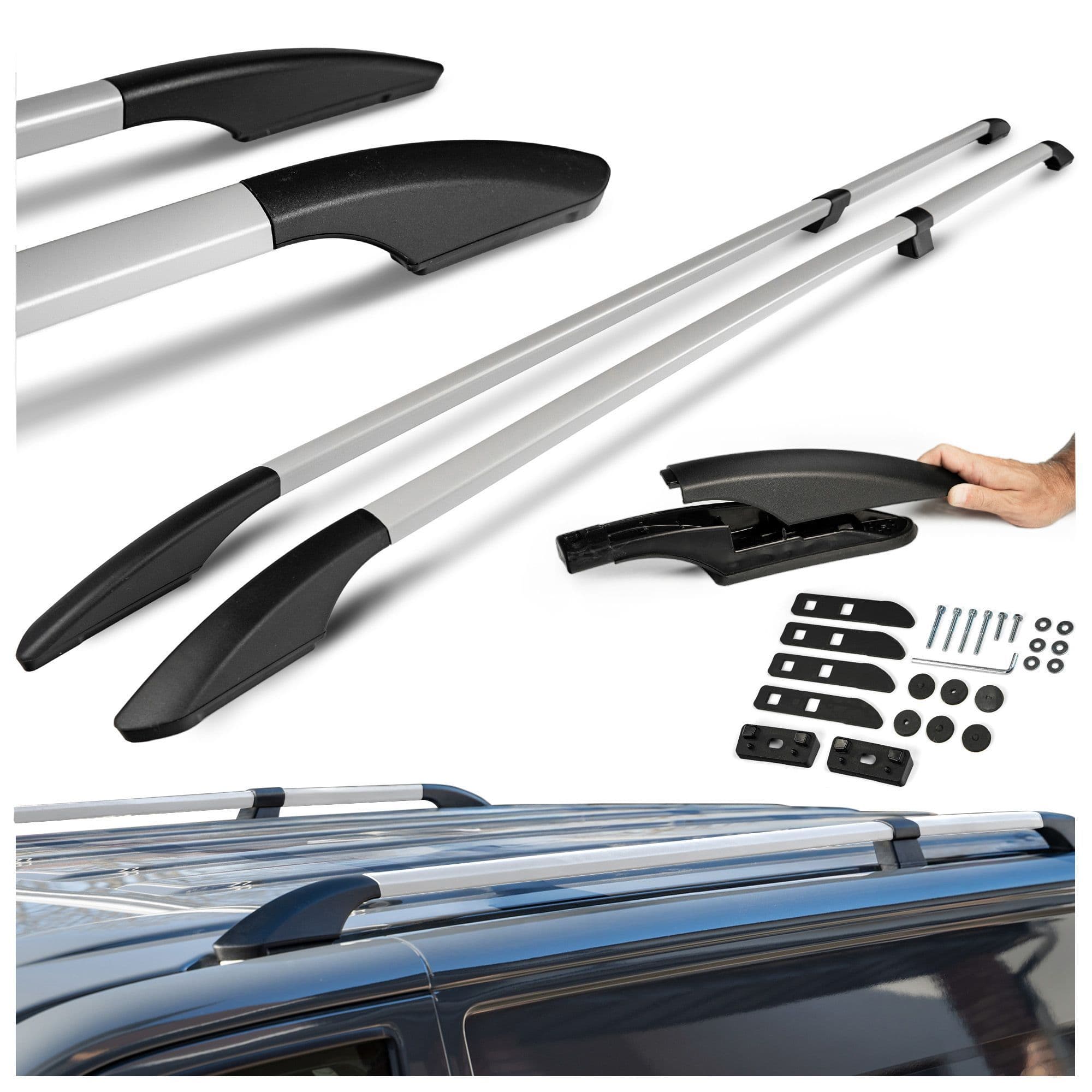 Split roof rails Solid — Silver, Aluminum | Plastic, Matte