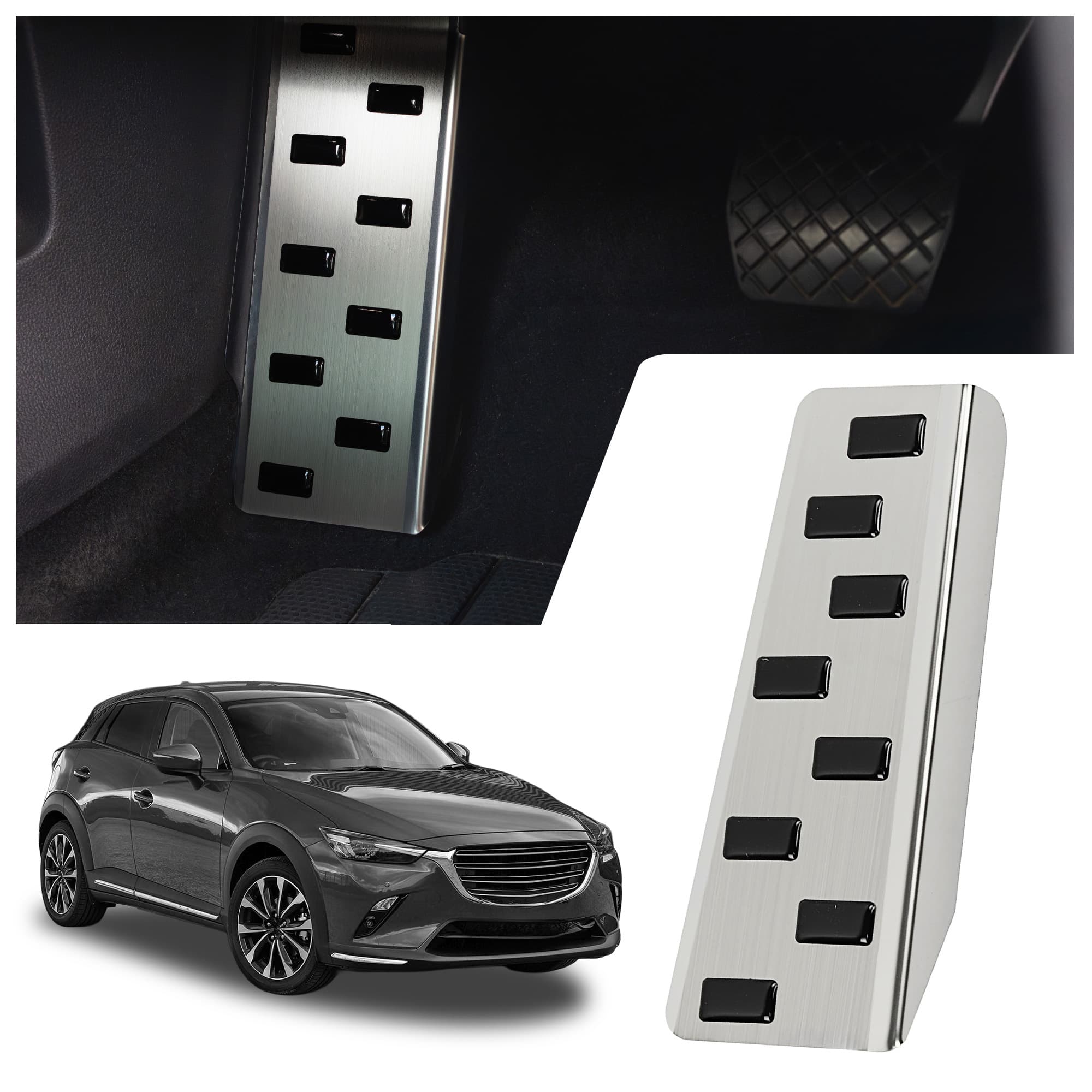 Footrest plate — Black | Silver, Stainless steel, Brushed