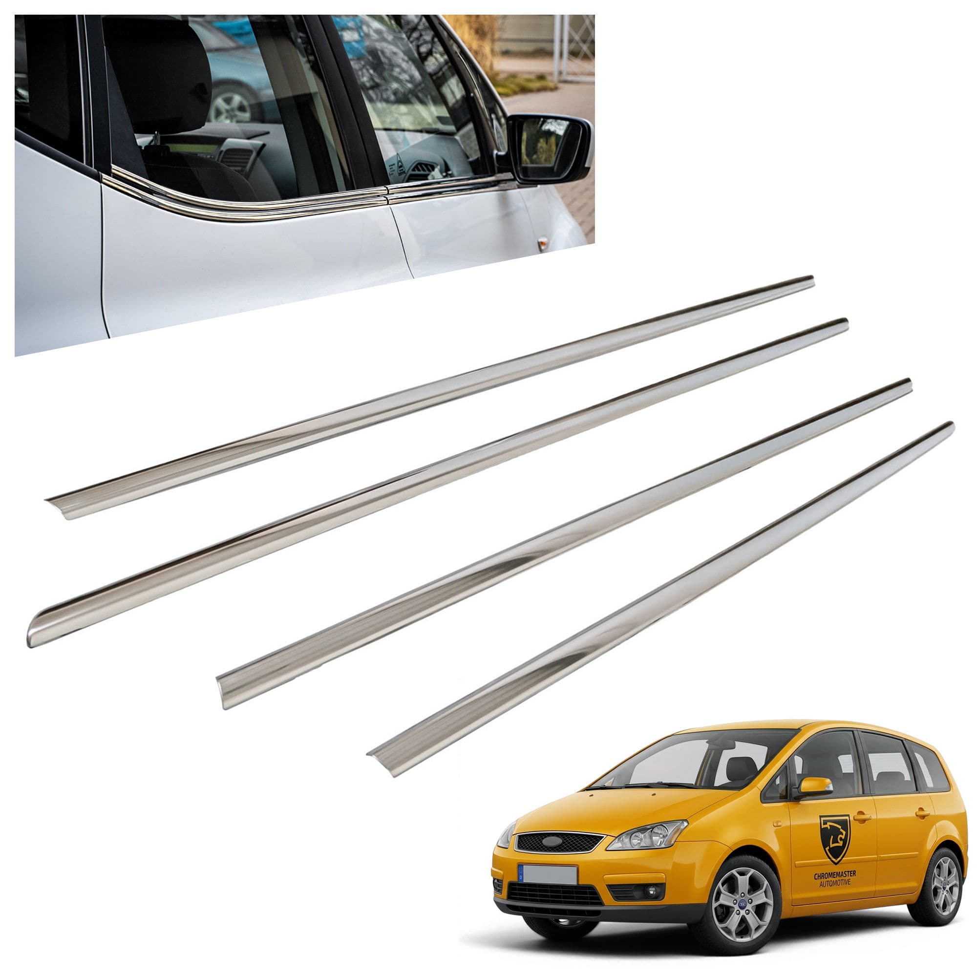 Lower side window trims — Chrome, Stainless steel, Polished