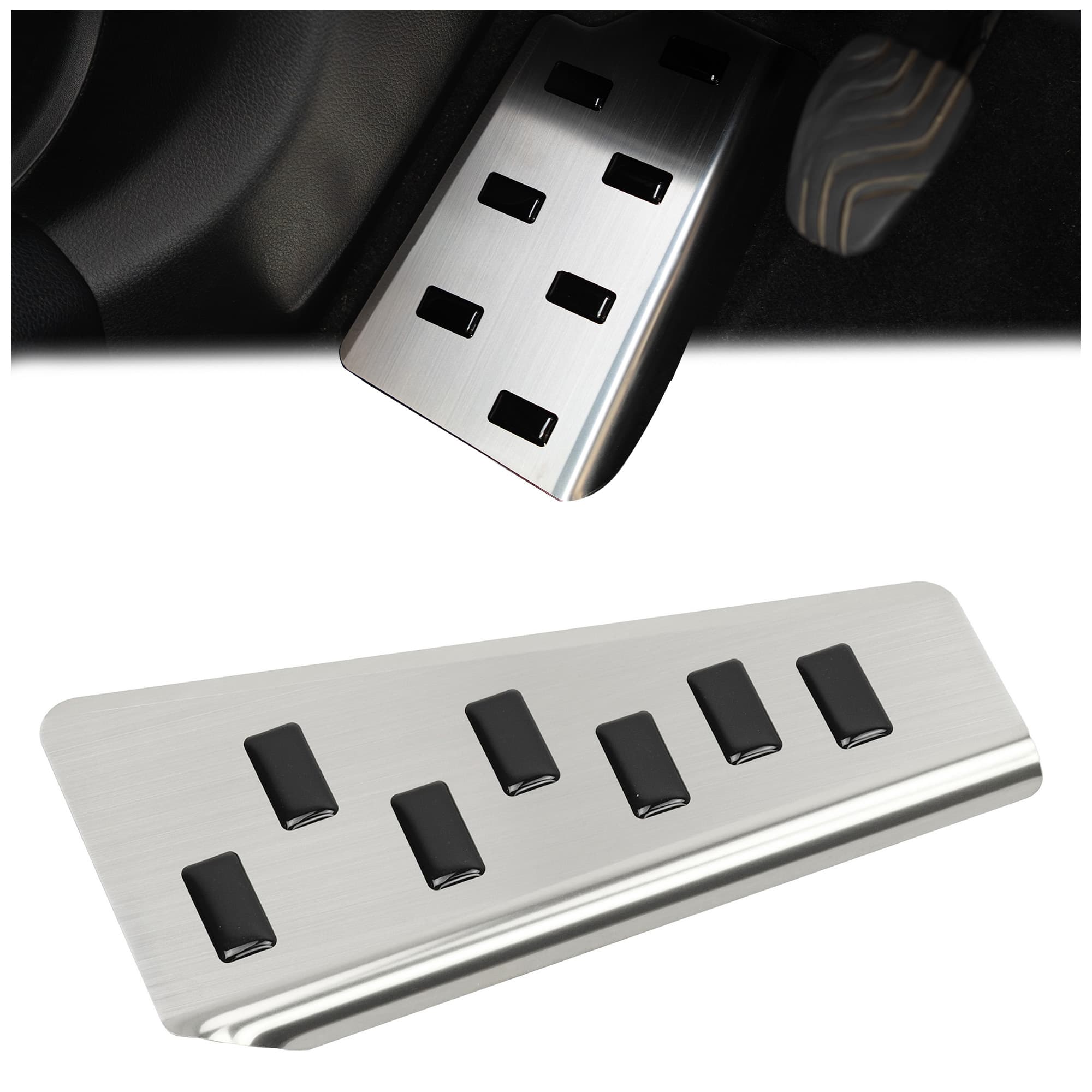 Footrest plate — Black | Silver, Stainless steel, Brushed