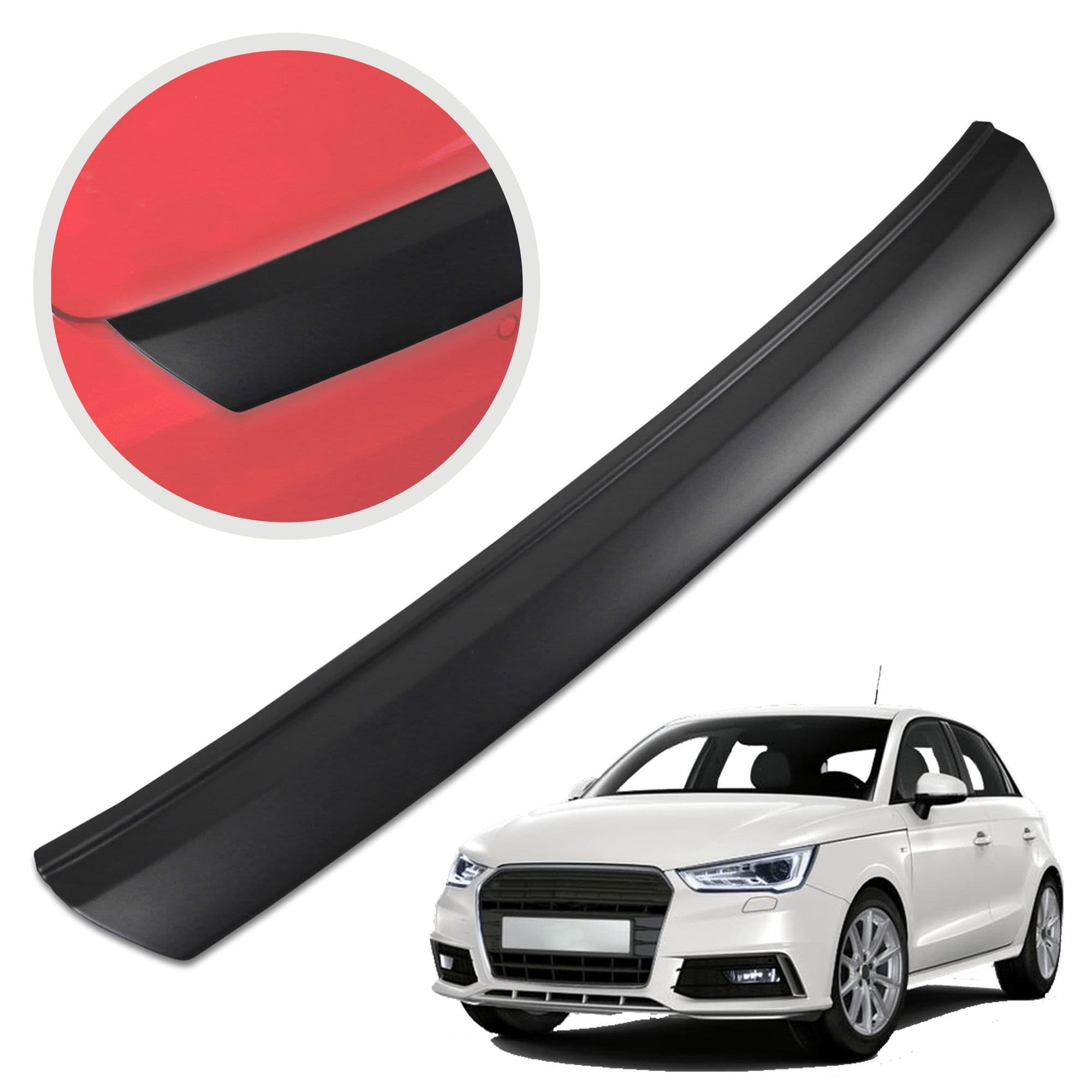 Rear bumper trim — Black, ABS plastic, Matte