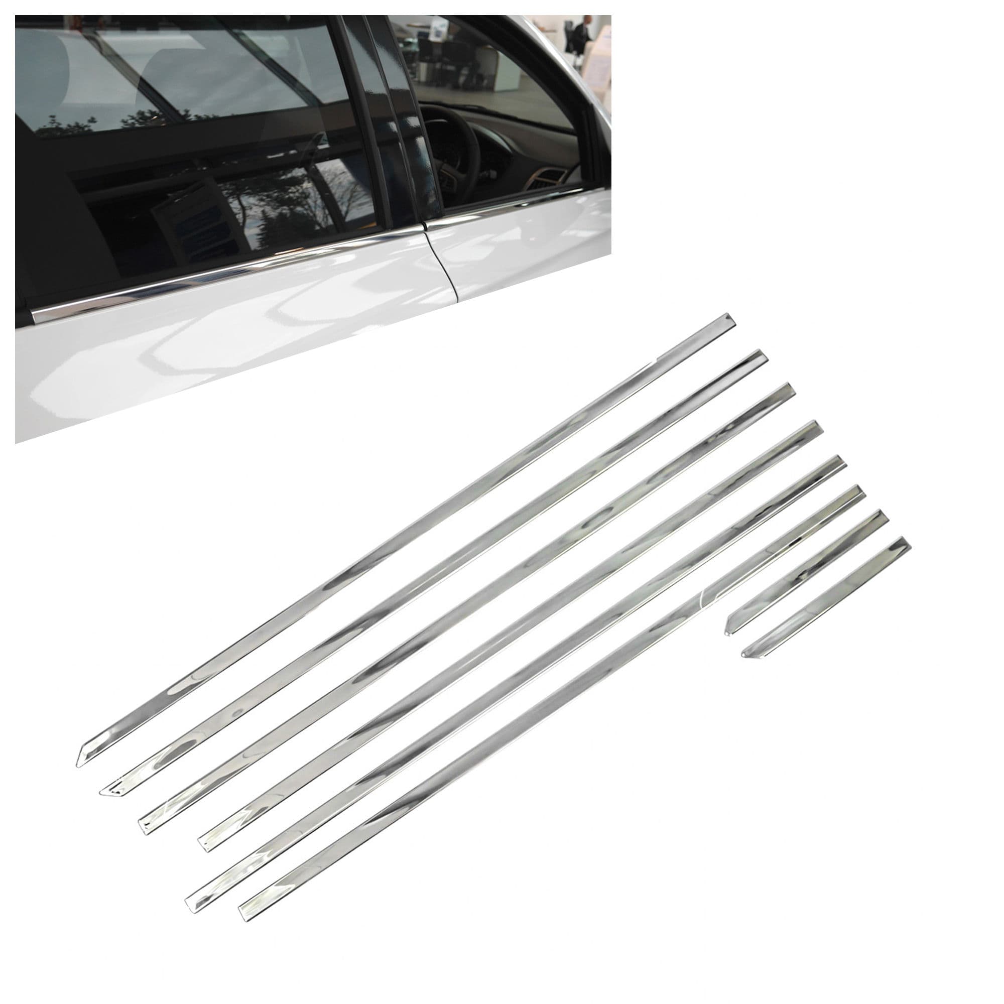 Lower side window trims — Chrome, Stainless steel, Polished