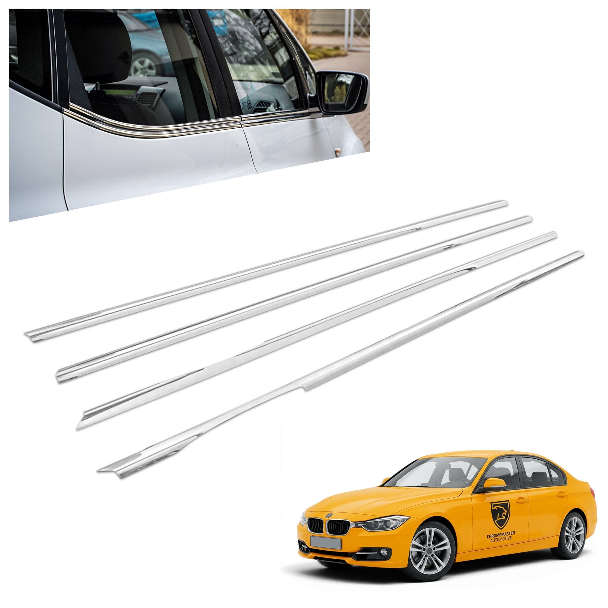 Lower side window trims — Chrome, Stainless steel, Polished