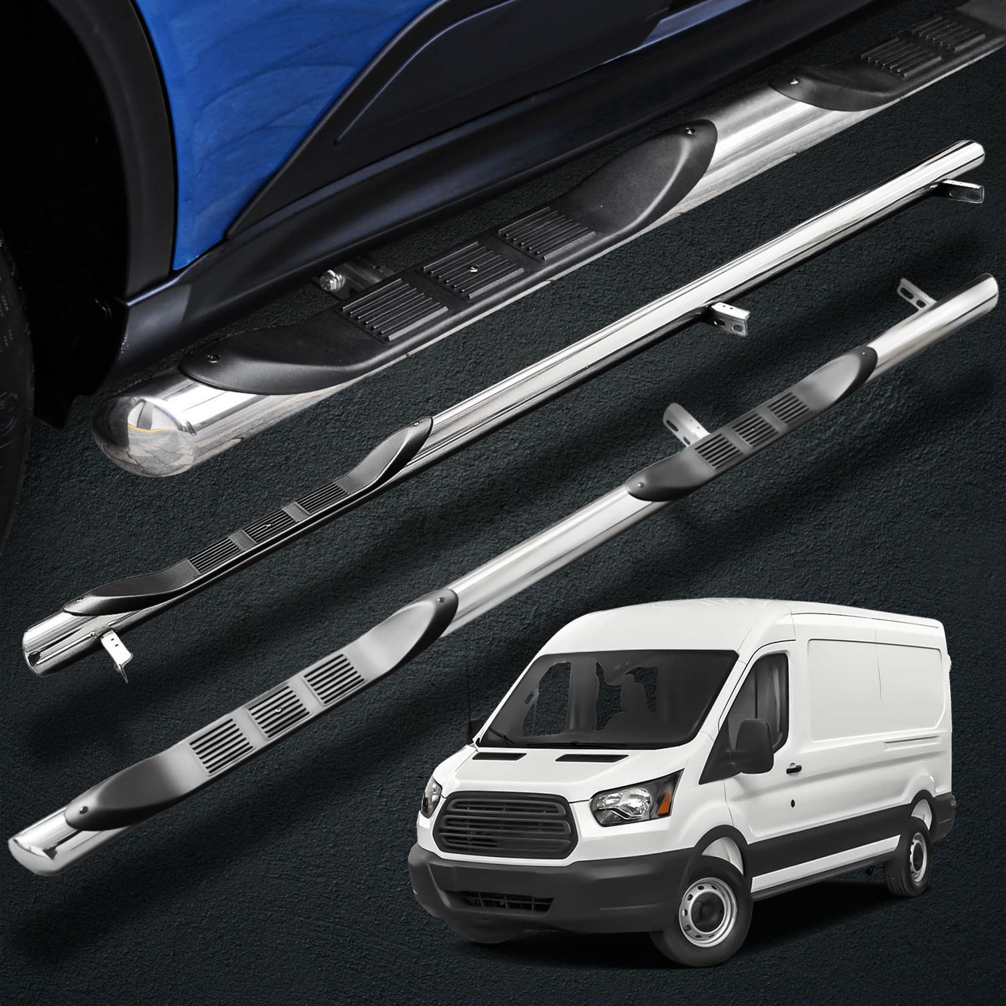 Side bars with steps BB005 — Black, Steel, Powder-coated