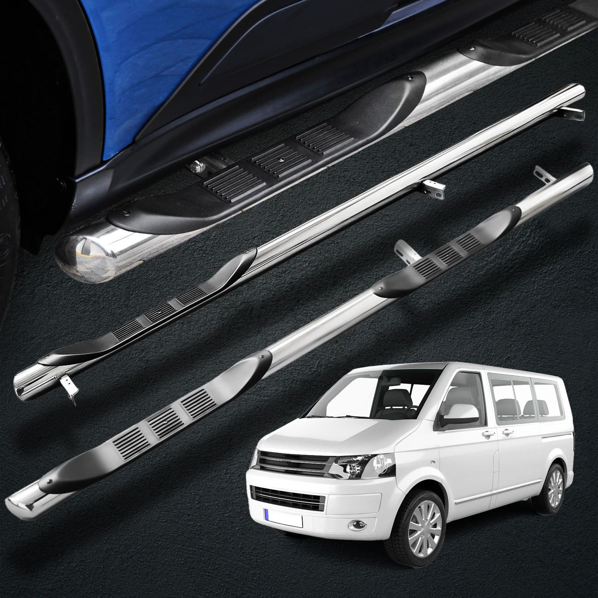 Side bars with steps BB005 — Chrome, Steel, Polished