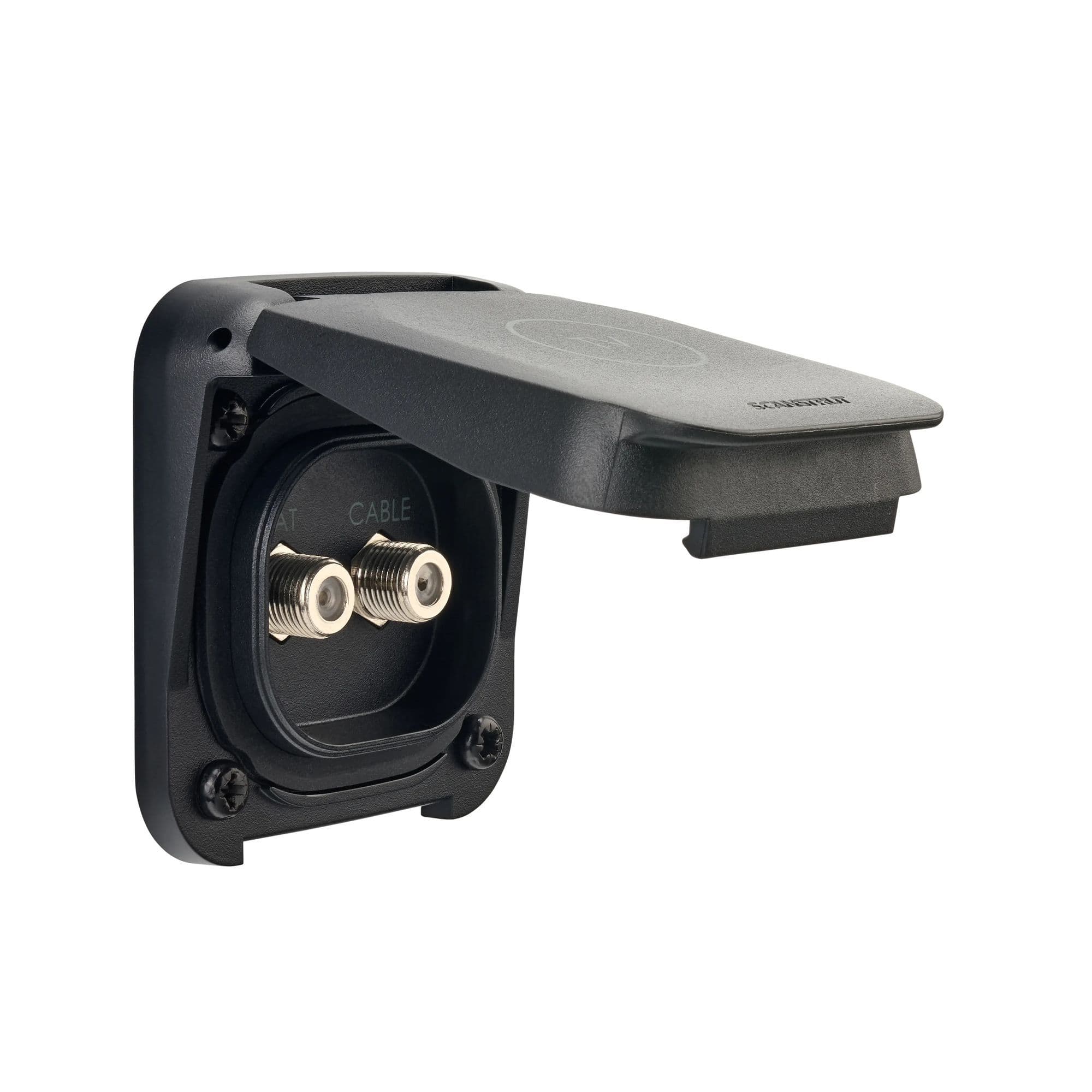 Dual RTV-SAT socket with protective cover Ventura — Black, Plastic, Matte