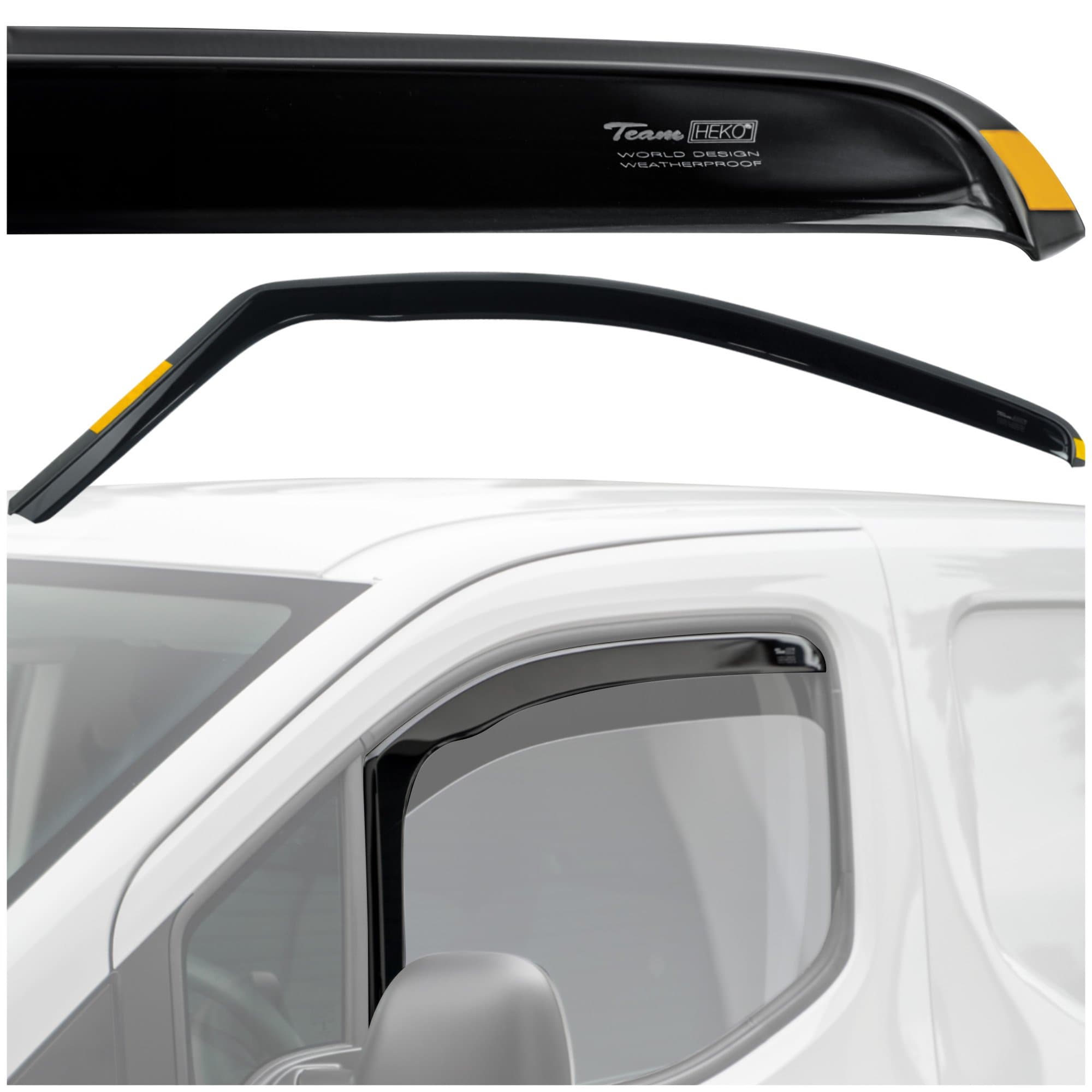 Front side window deflectors — Translucent black smoked, Plastic, Shiny