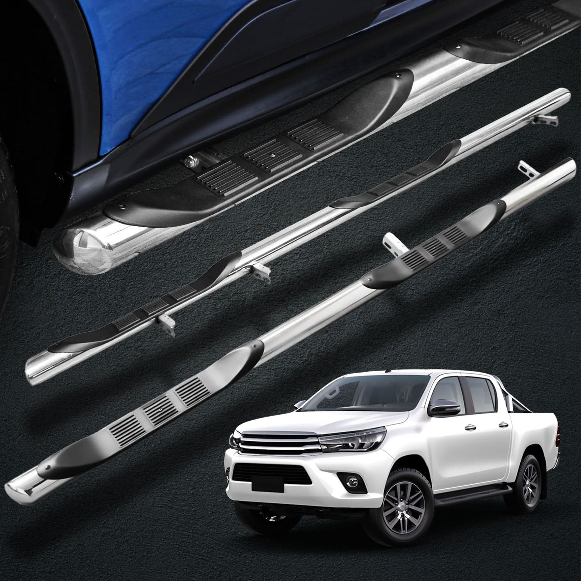 Side bars with steps BB005 — Chrome, Steel, Polished