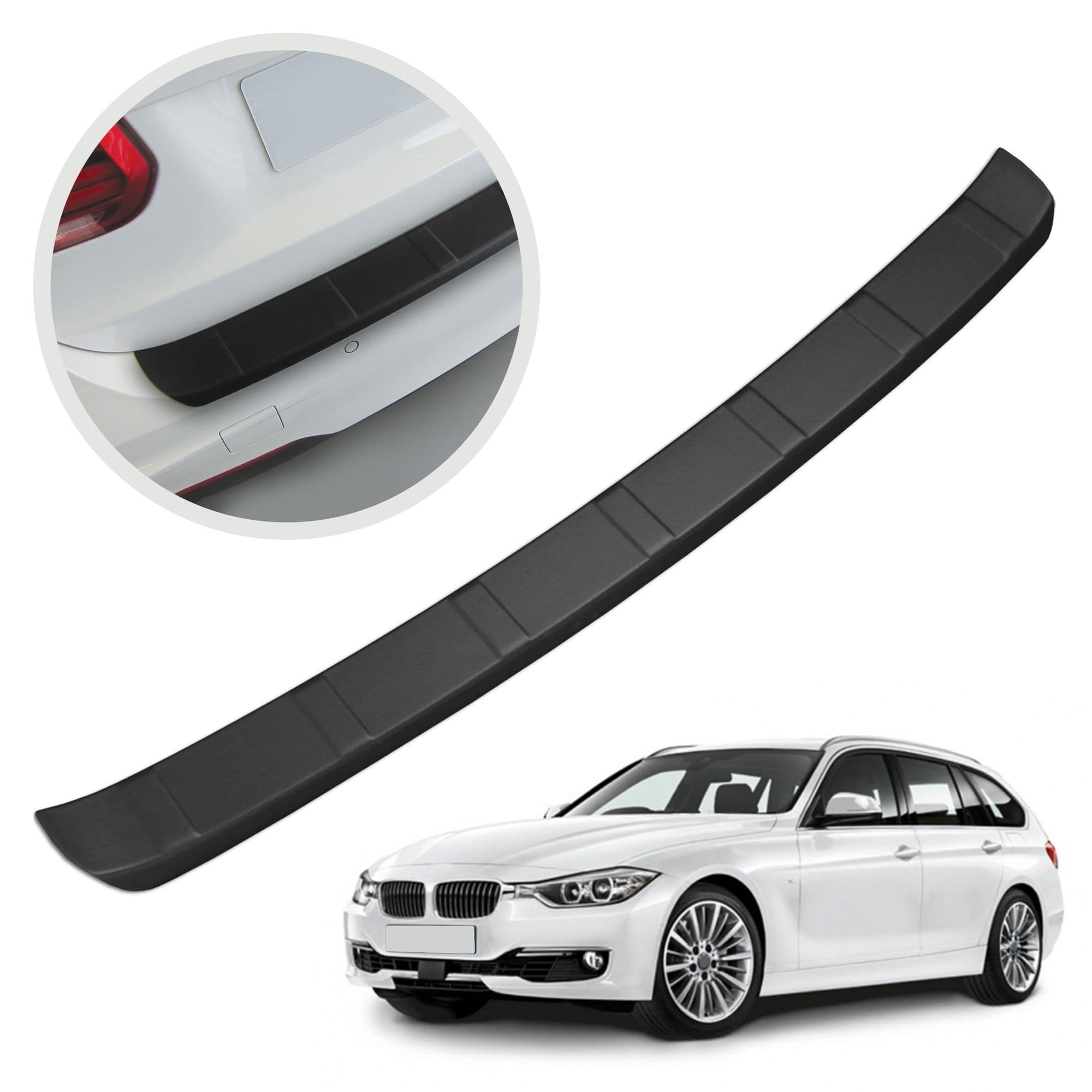 Rear bumper trim — Black, ABS plastic, Matte