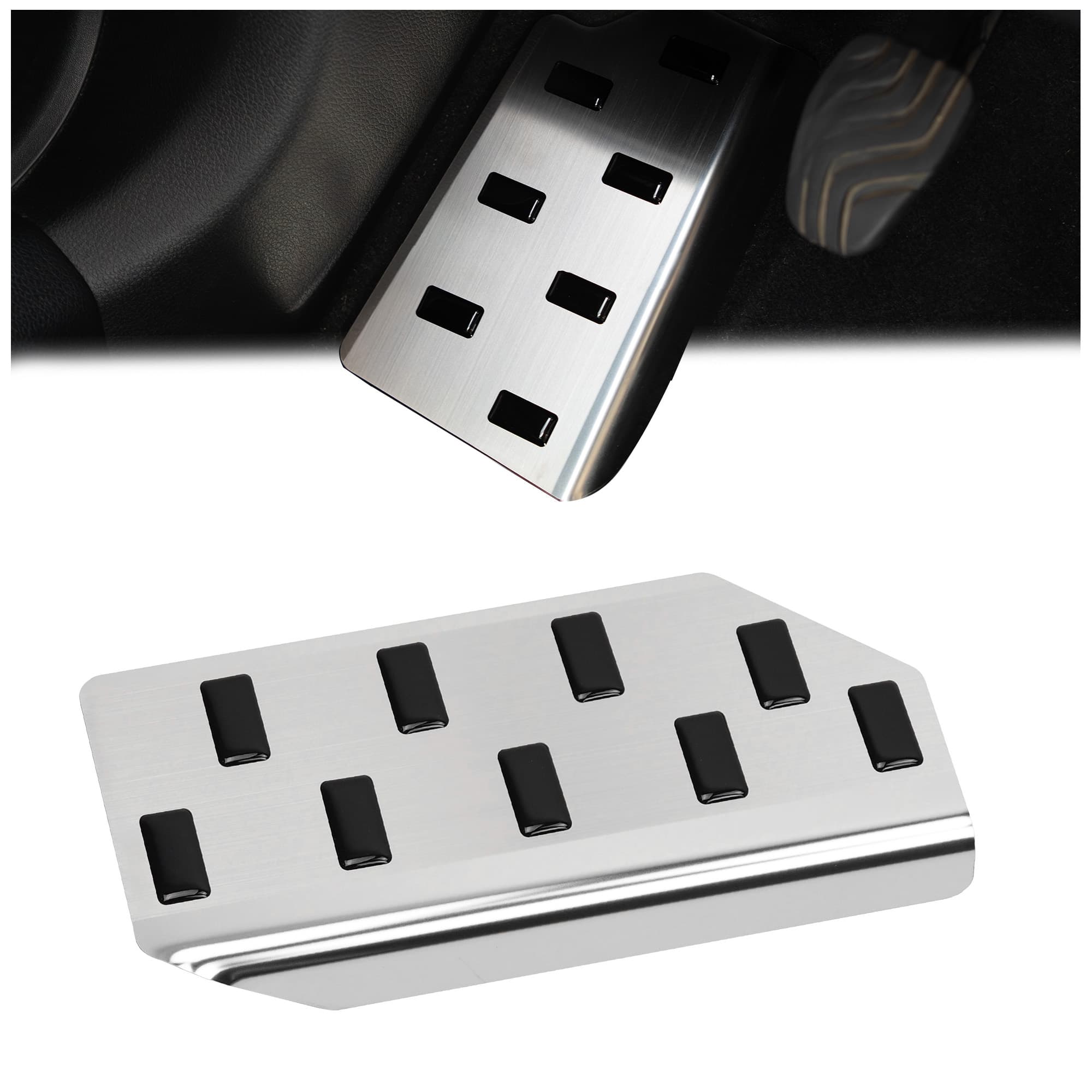 Footrest plate — Black | Silver, Stainless steel, Brushed