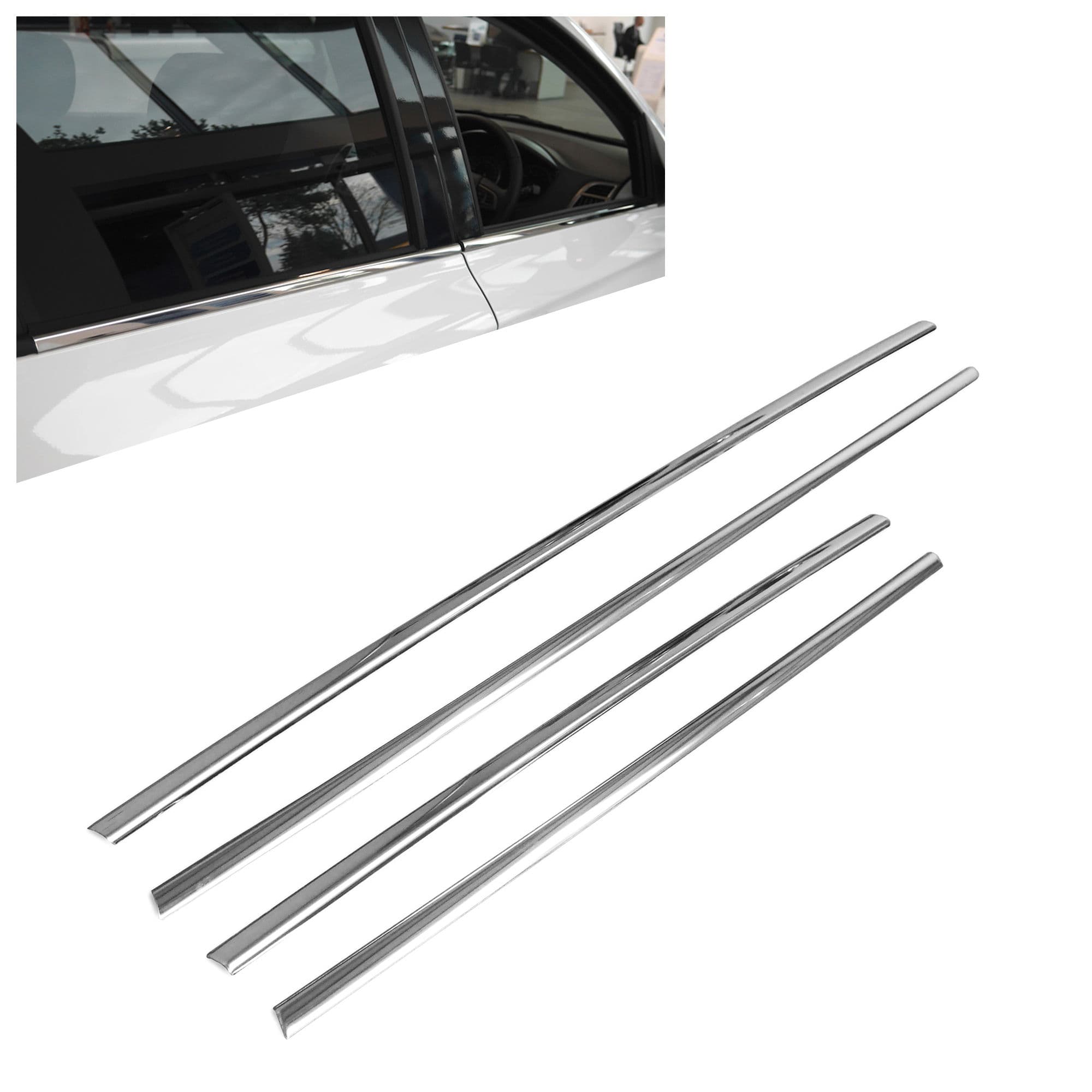 Lower side window trims — Chrome, Stainless steel, Polished