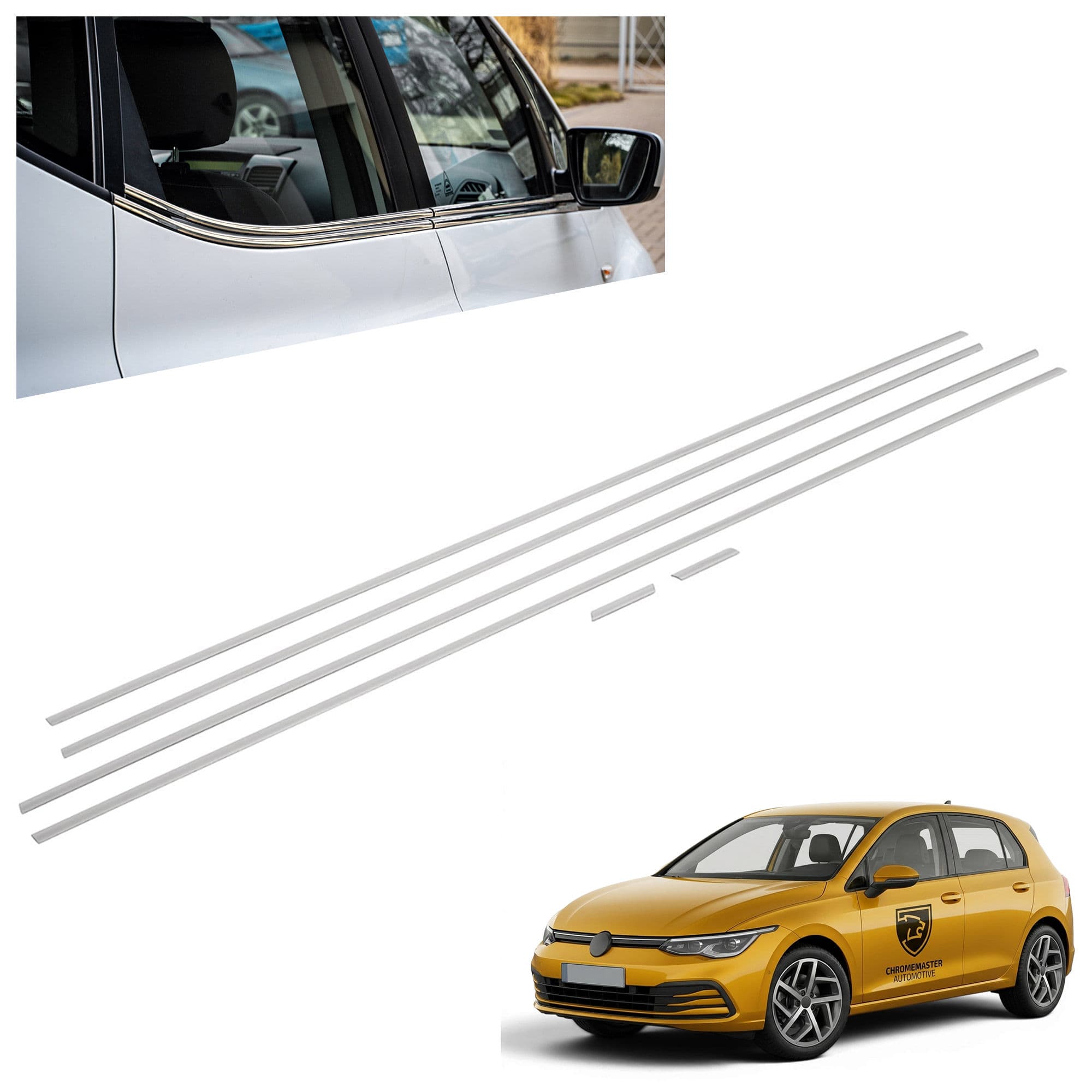 Lower side window trims — Chrome, Stainless steel, Polished
