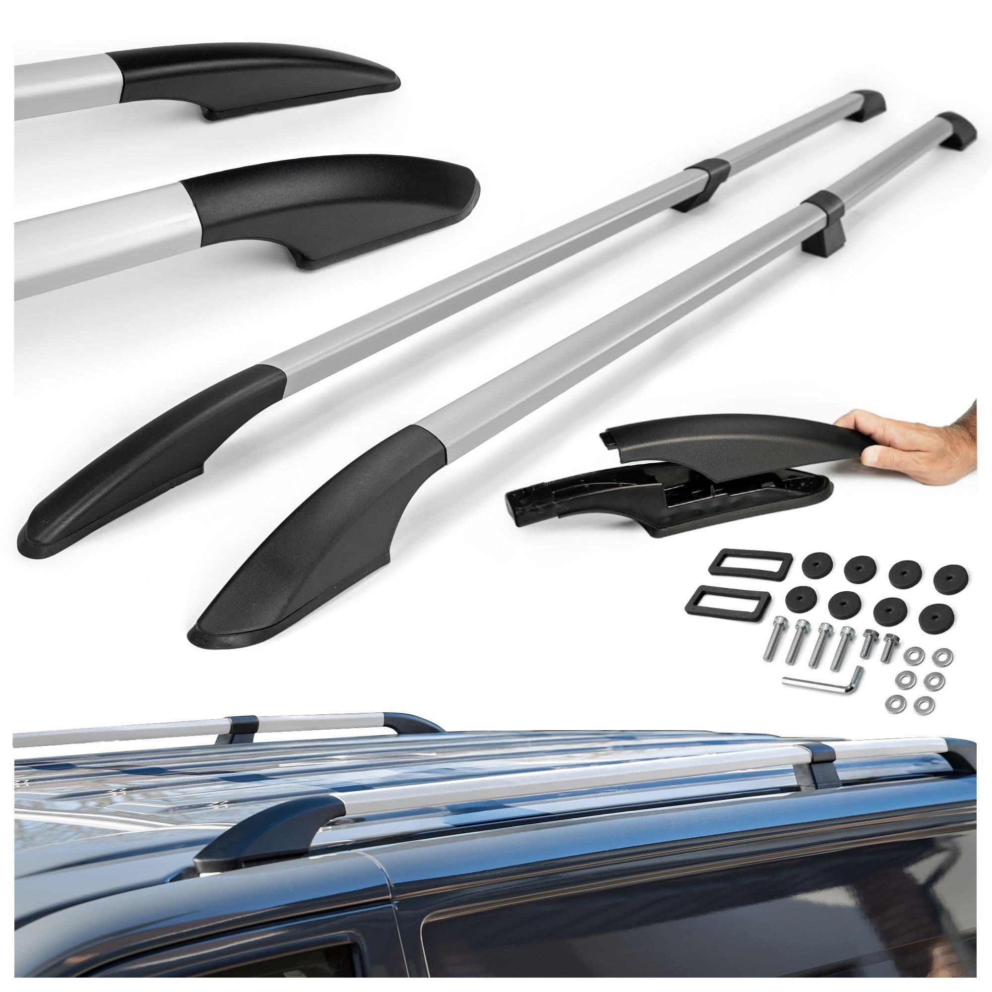 Split roof rails Solid — Silver, Aluminum | Plastic, Matte