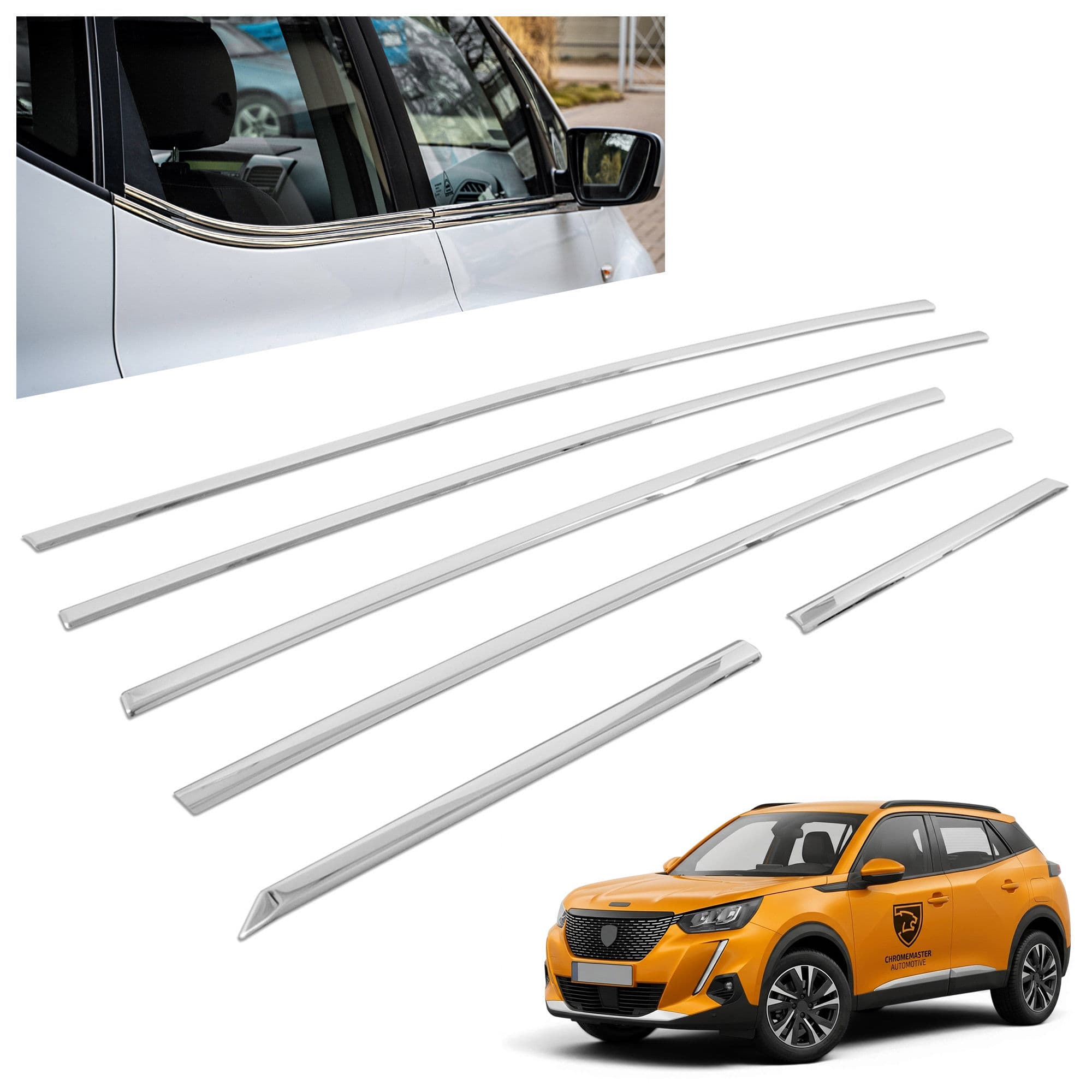 Lower side window trims — Chrome, Stainless steel, Polished