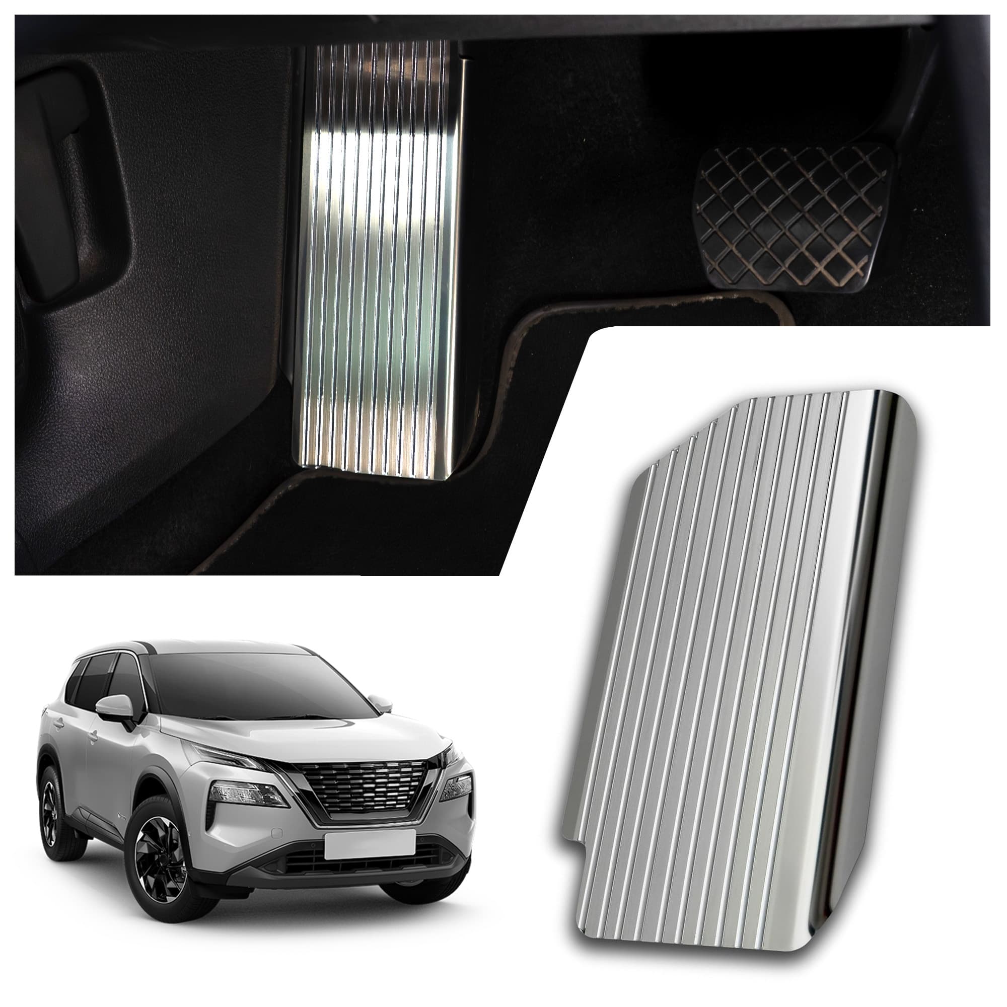 Footrest plate — Silver, Stainless steel, Brushed