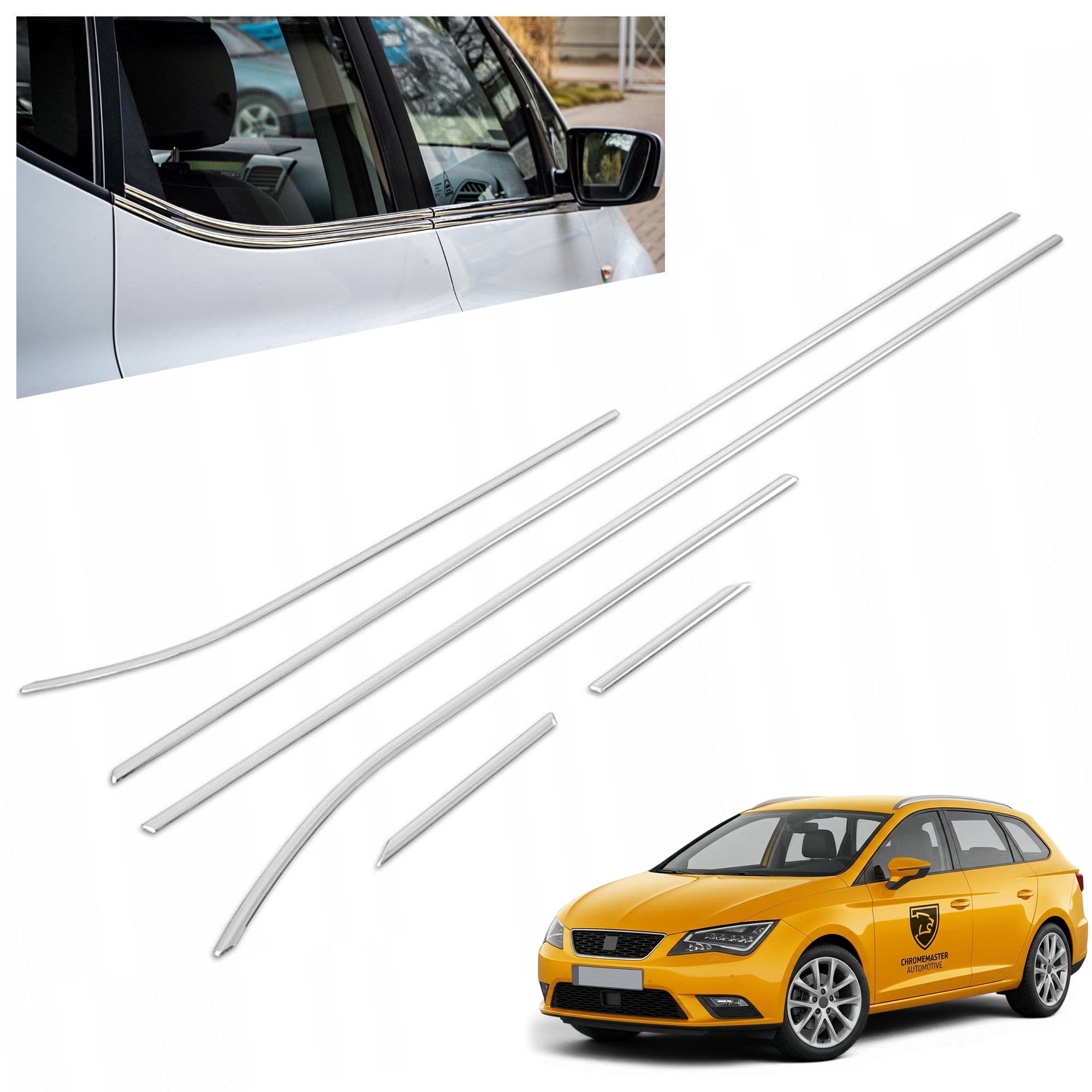 Lower side window trims — Chrome, Stainless steel, Polished