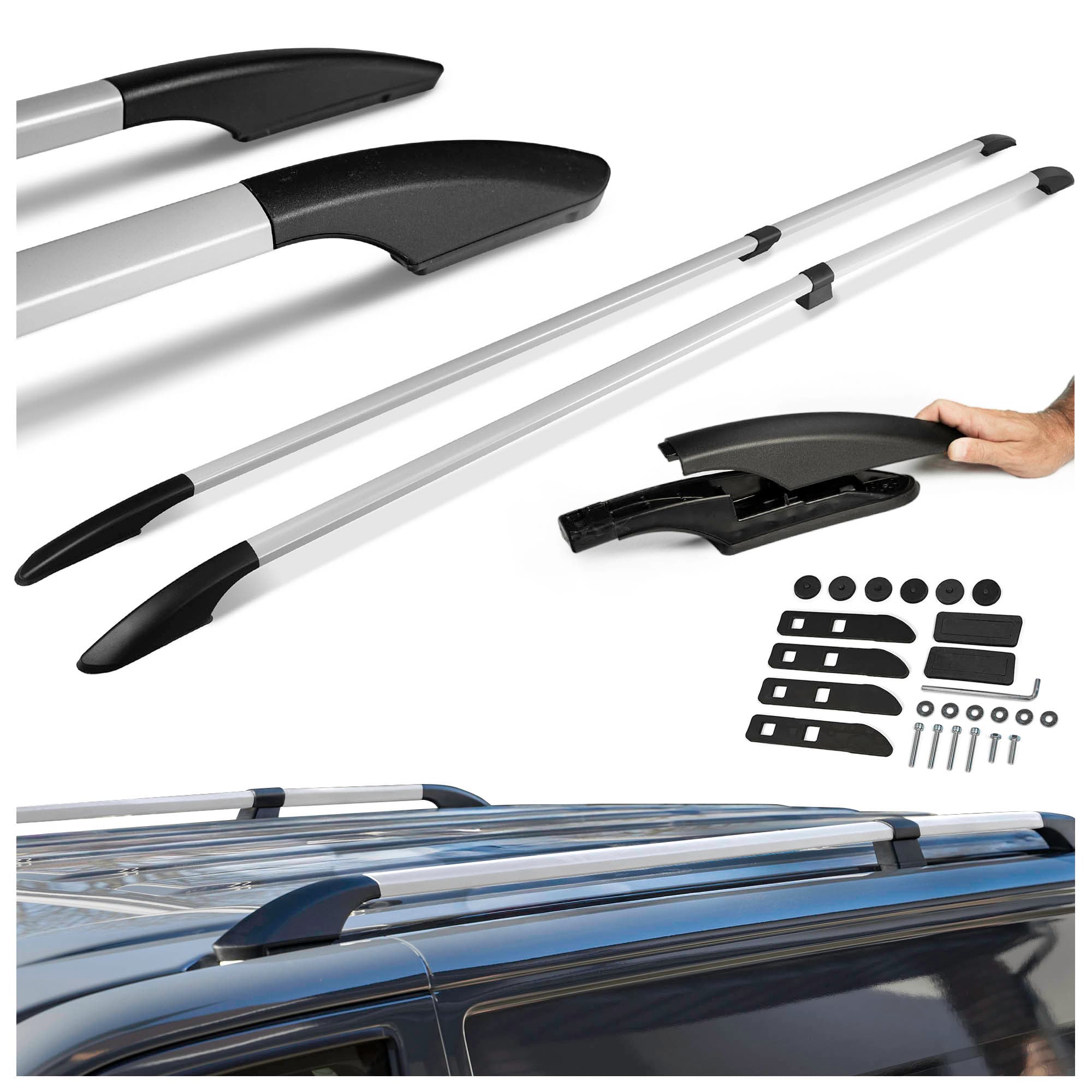 Split roof rails Solid — Silver, Aluminum | Plastic, Matte