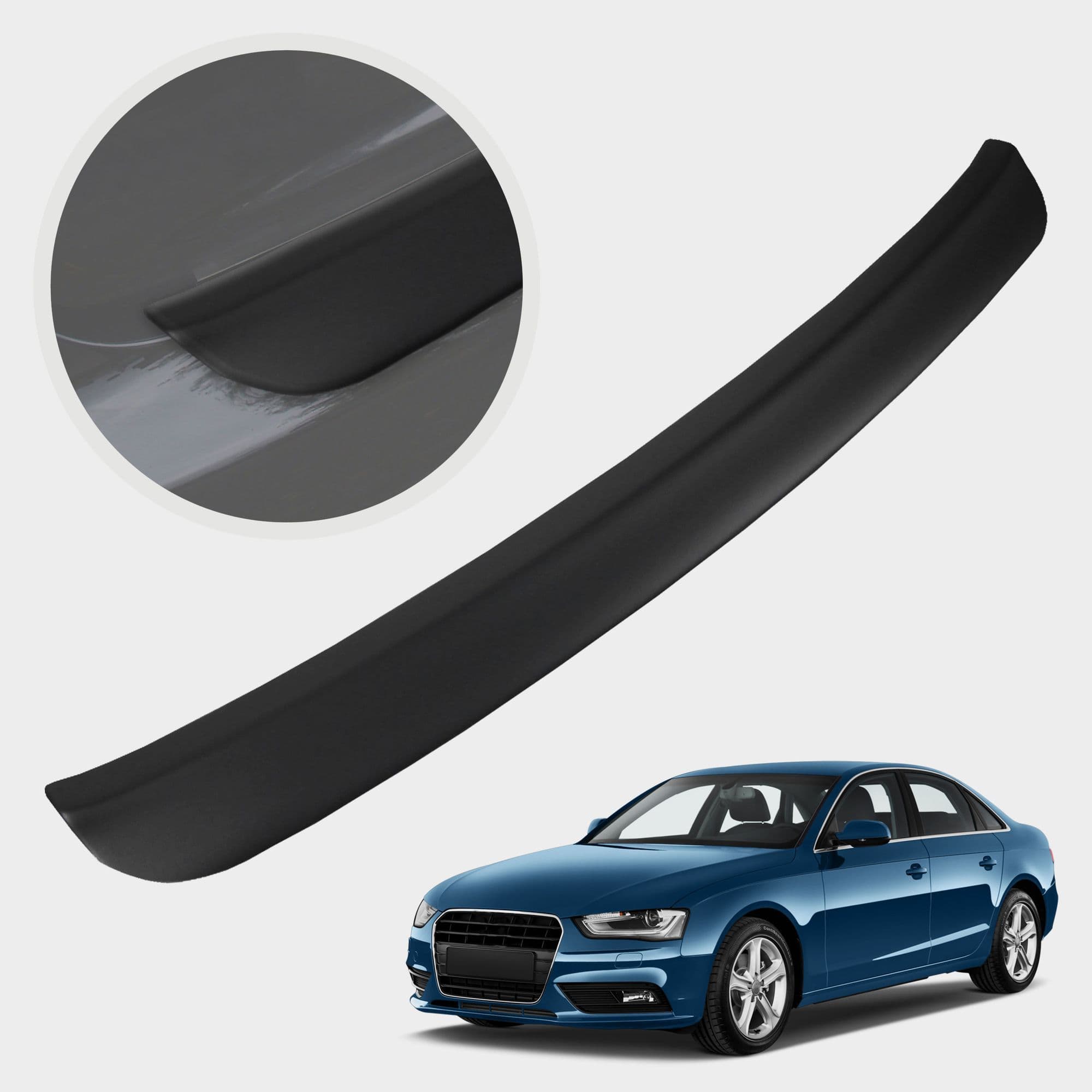 Rear bumper trim — Black, ABS plastic, Matte