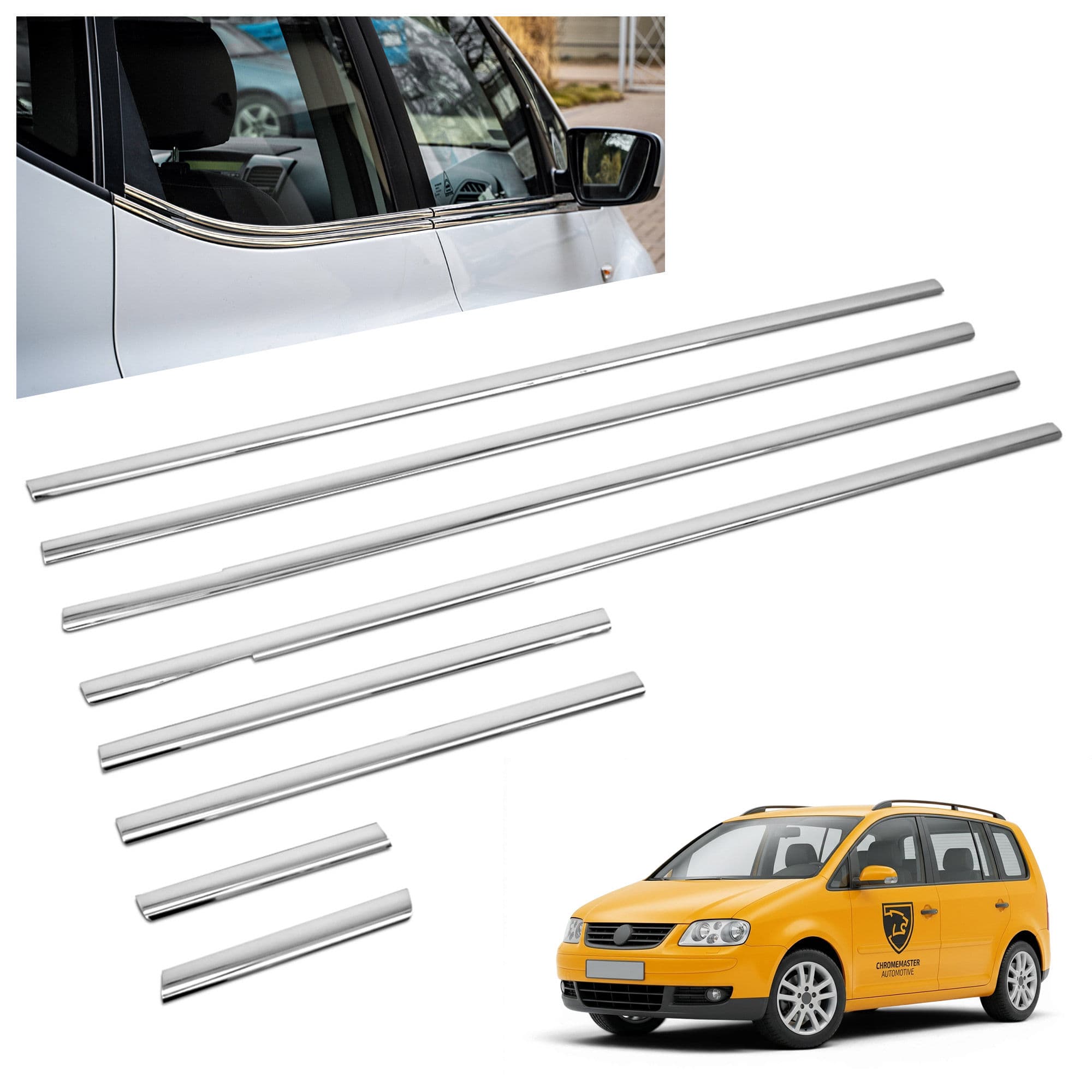 Lower side window trims — Chrome, Stainless steel, Polished