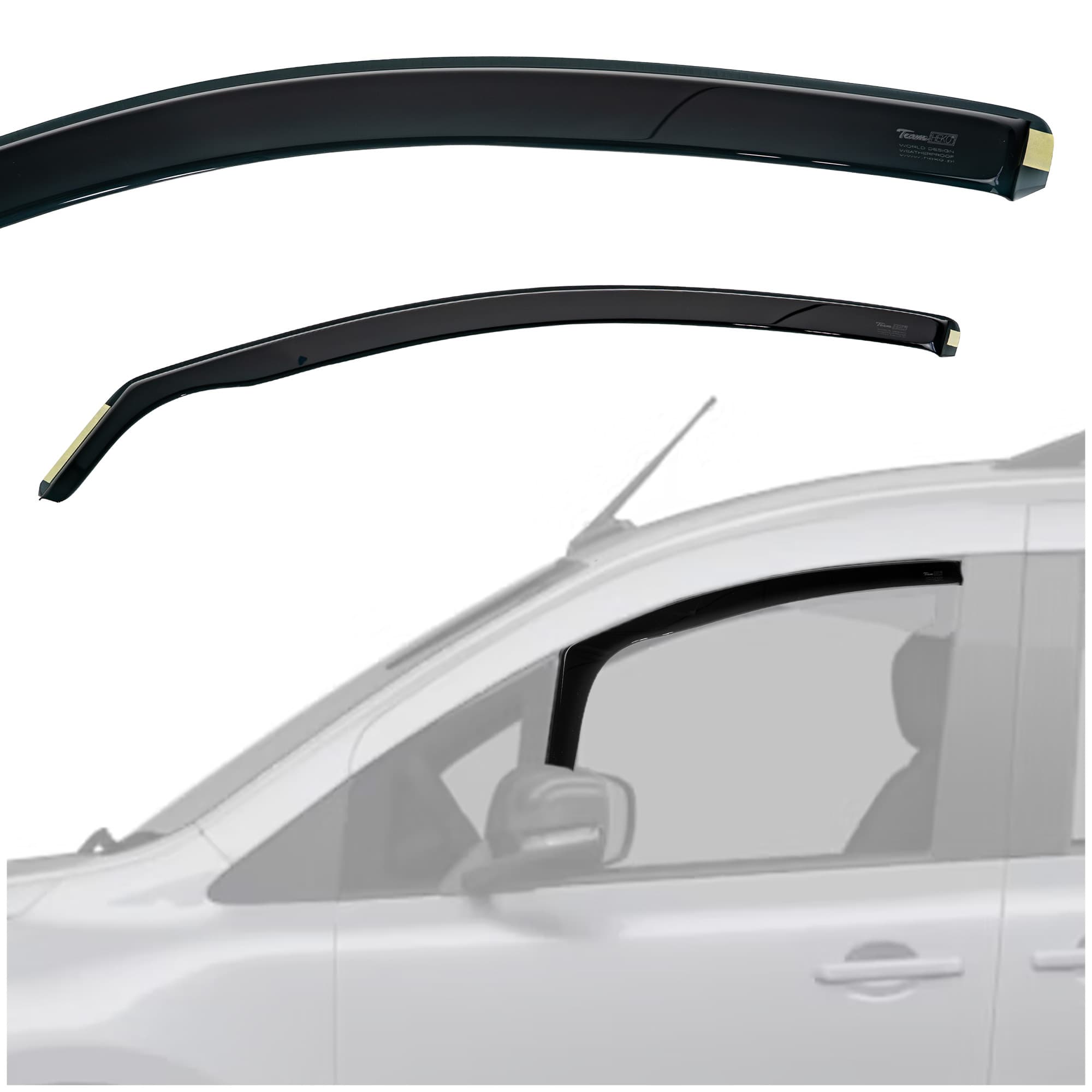 Side window deflectors — Translucent black smoked, Plastic, Shiny