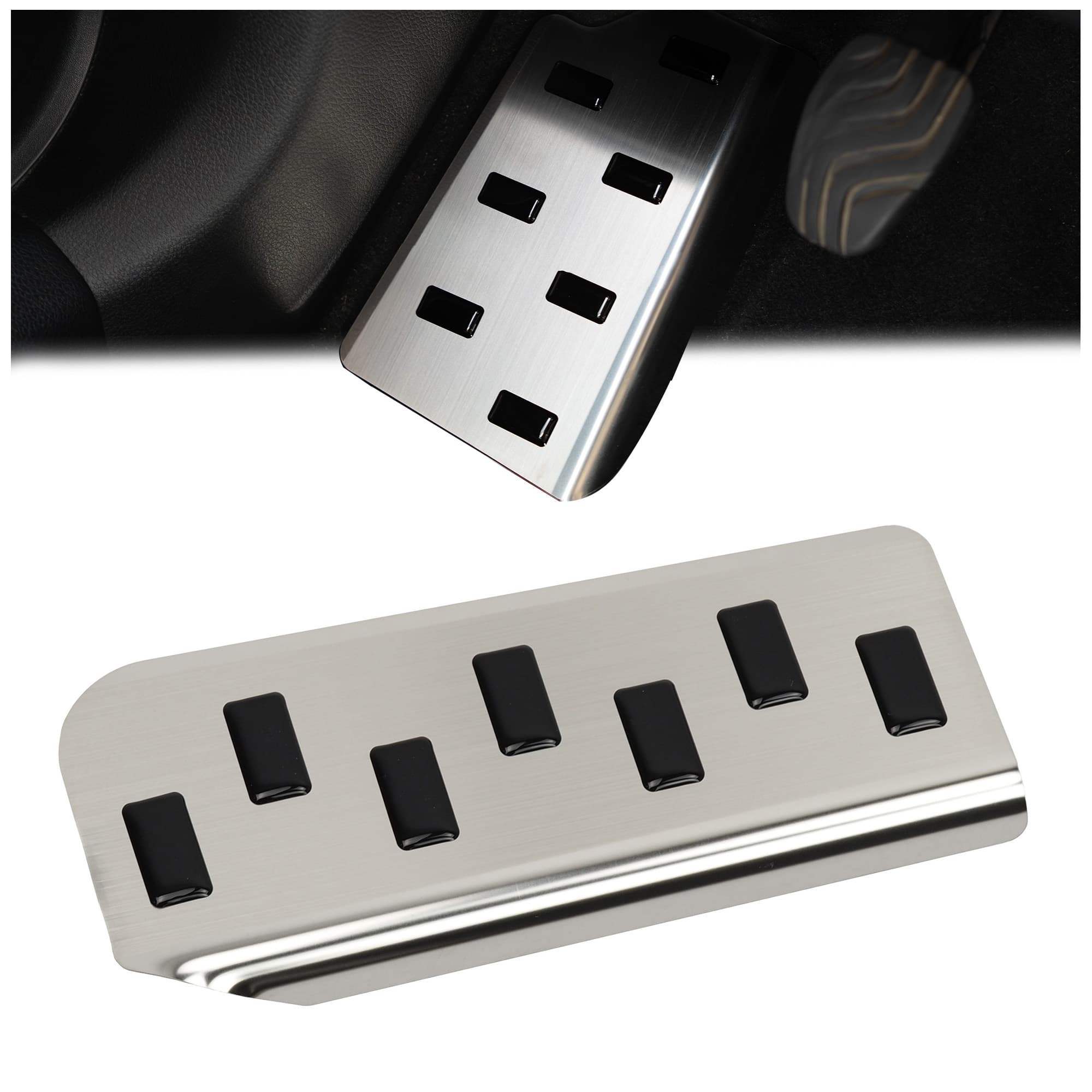 Footrest plate — Black | Silver, Stainless steel, Brushed