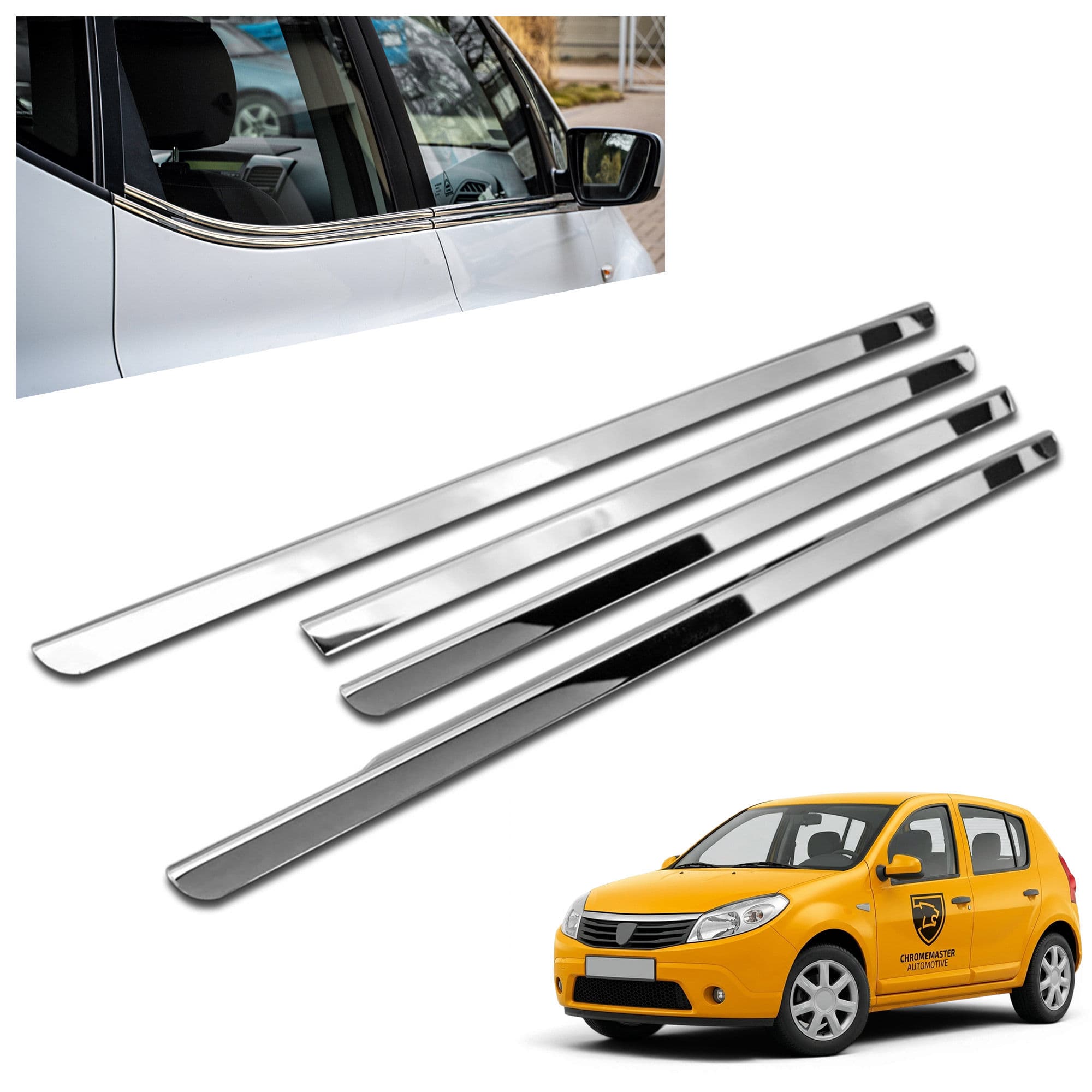 Lower side window trims — Chrome, Stainless steel, Polished