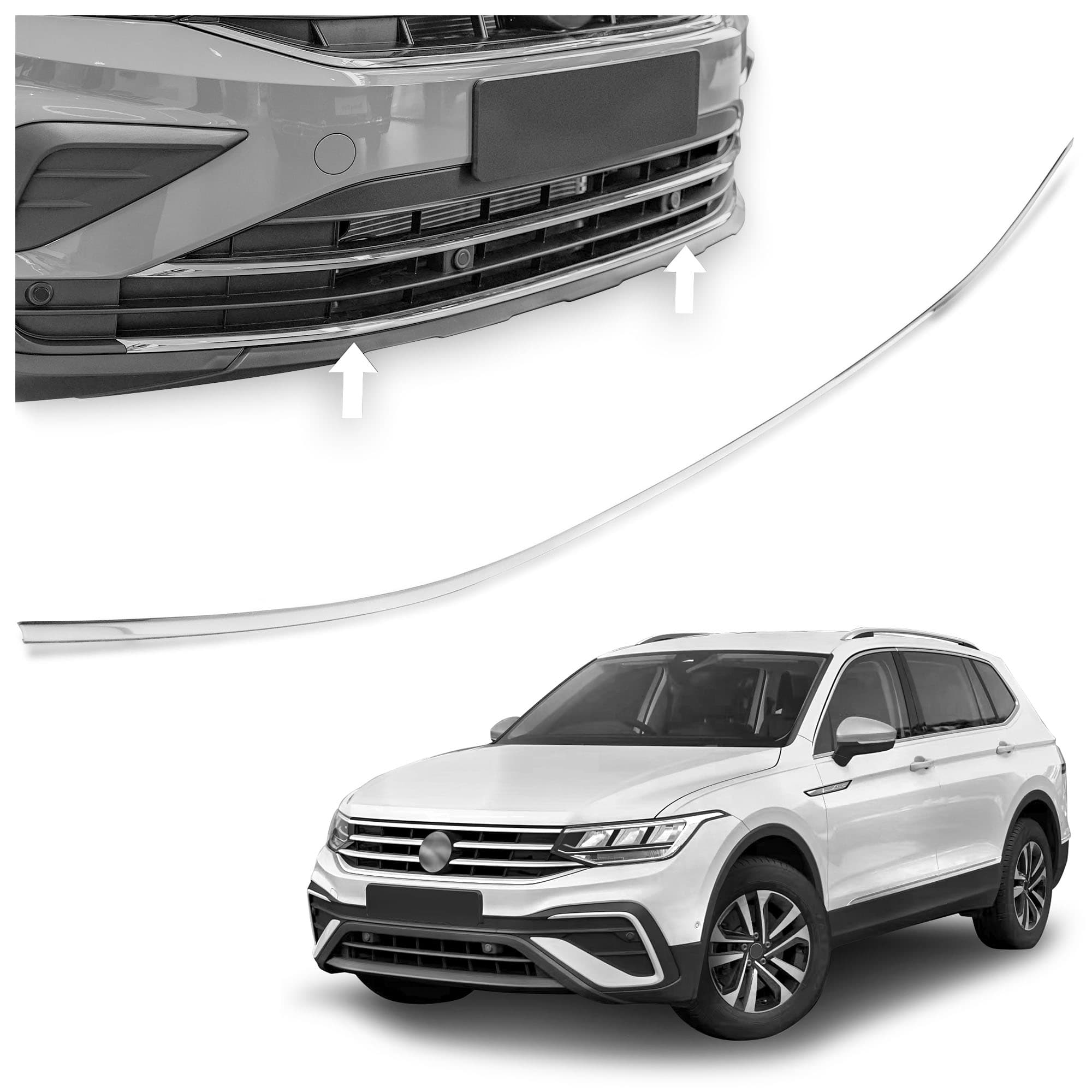 Front bumper grille trim — Chrome, Stainless steel, Polished